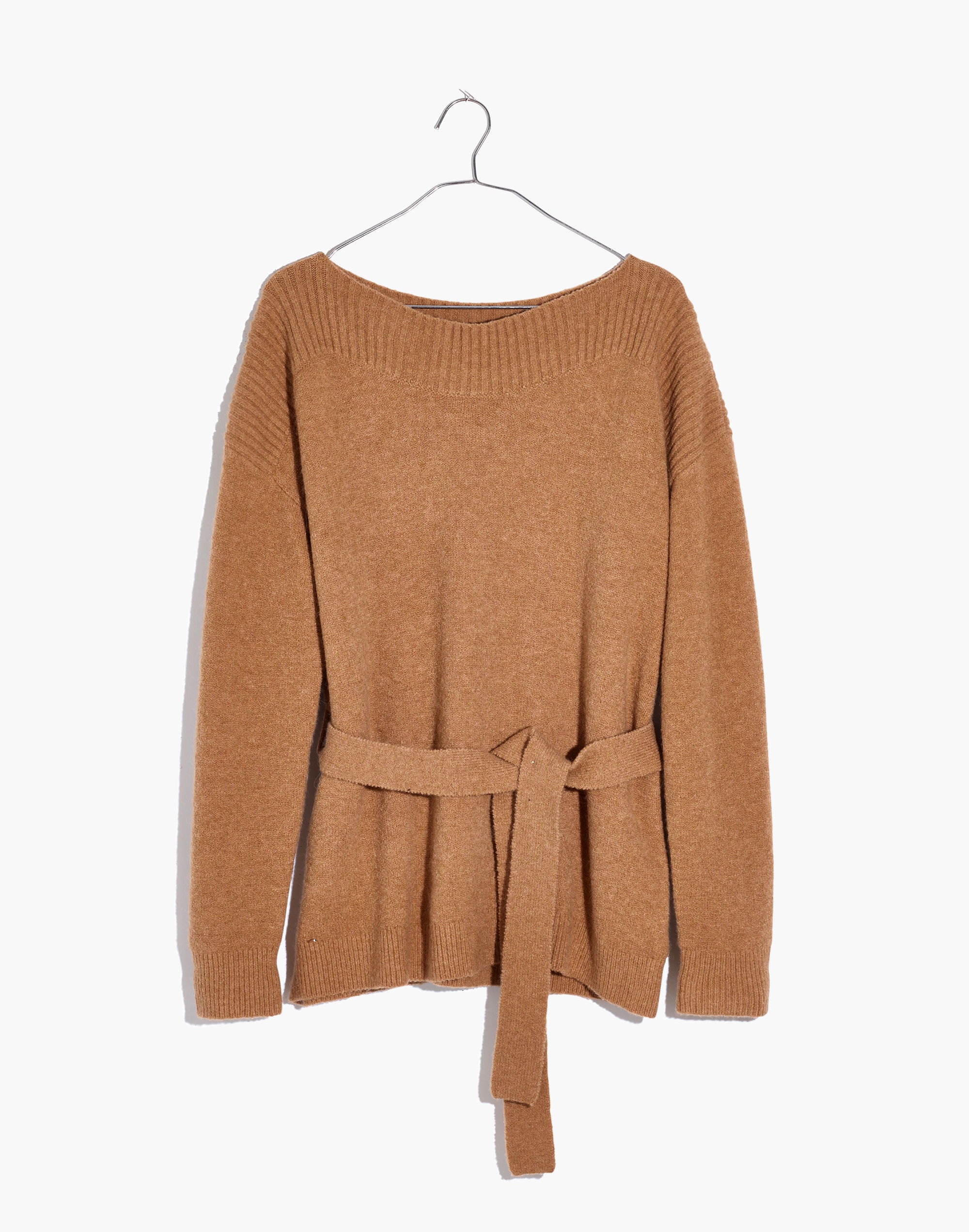 Boatneck Tie-Waist Pullover Sweater