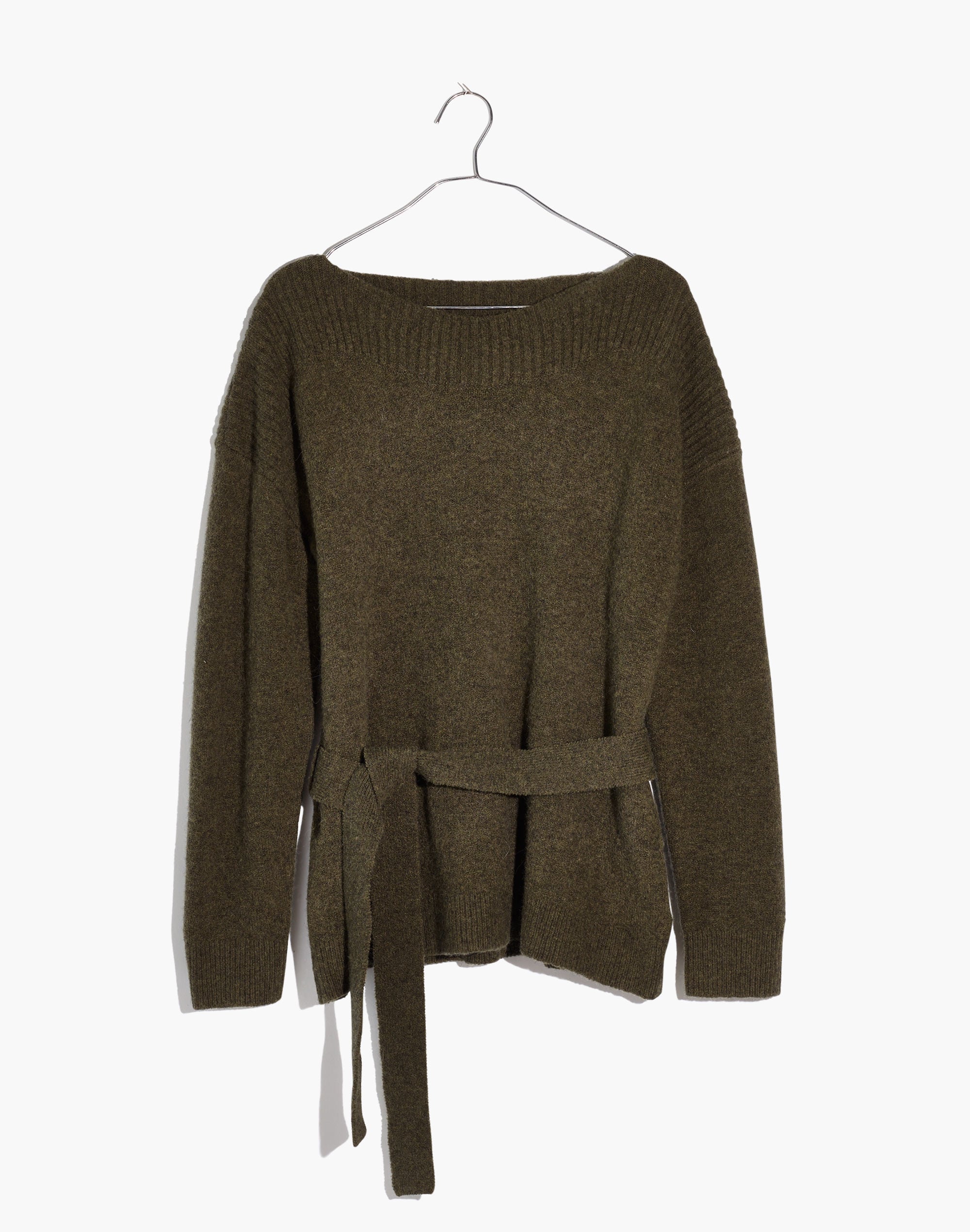 Boatneck Tie-Waist Pullover Sweater