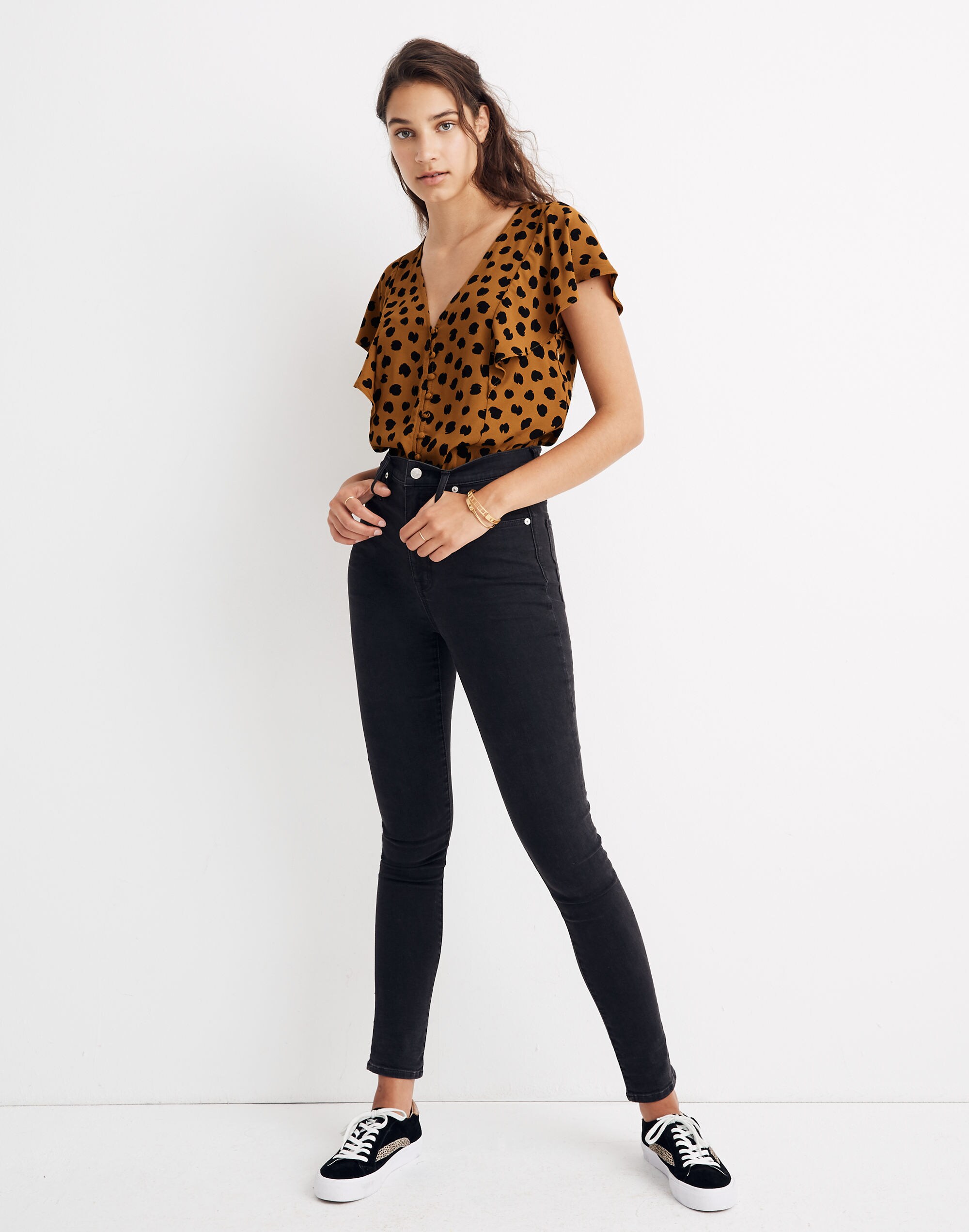 Carmelina Flutter-Sleeve Top in Painted Spots