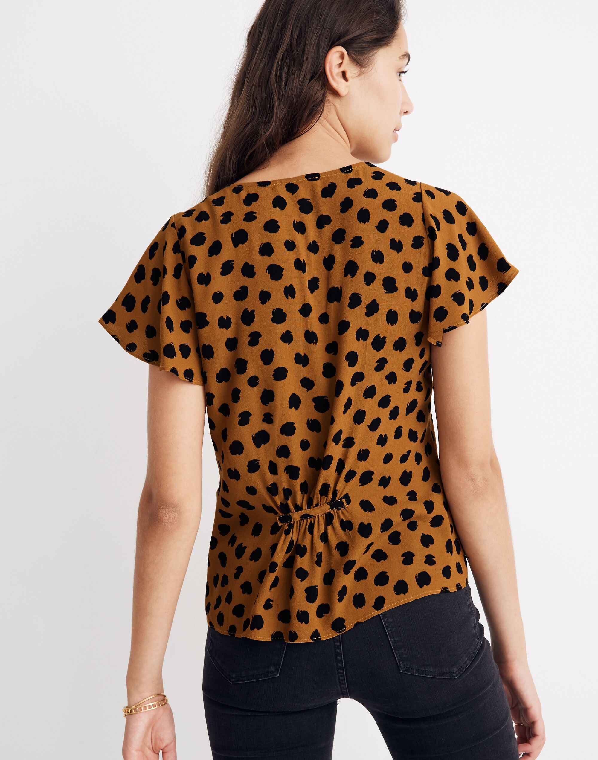 Carmelina Flutter-Sleeve Top in Painted Spots