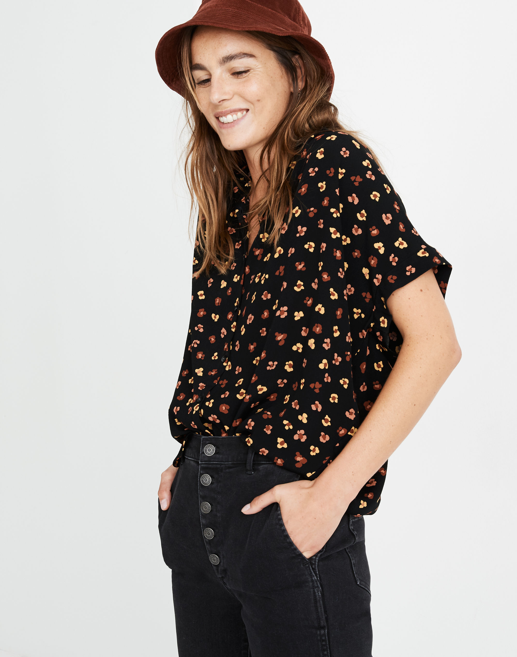 Central Drapey Shirt in Feline Floral