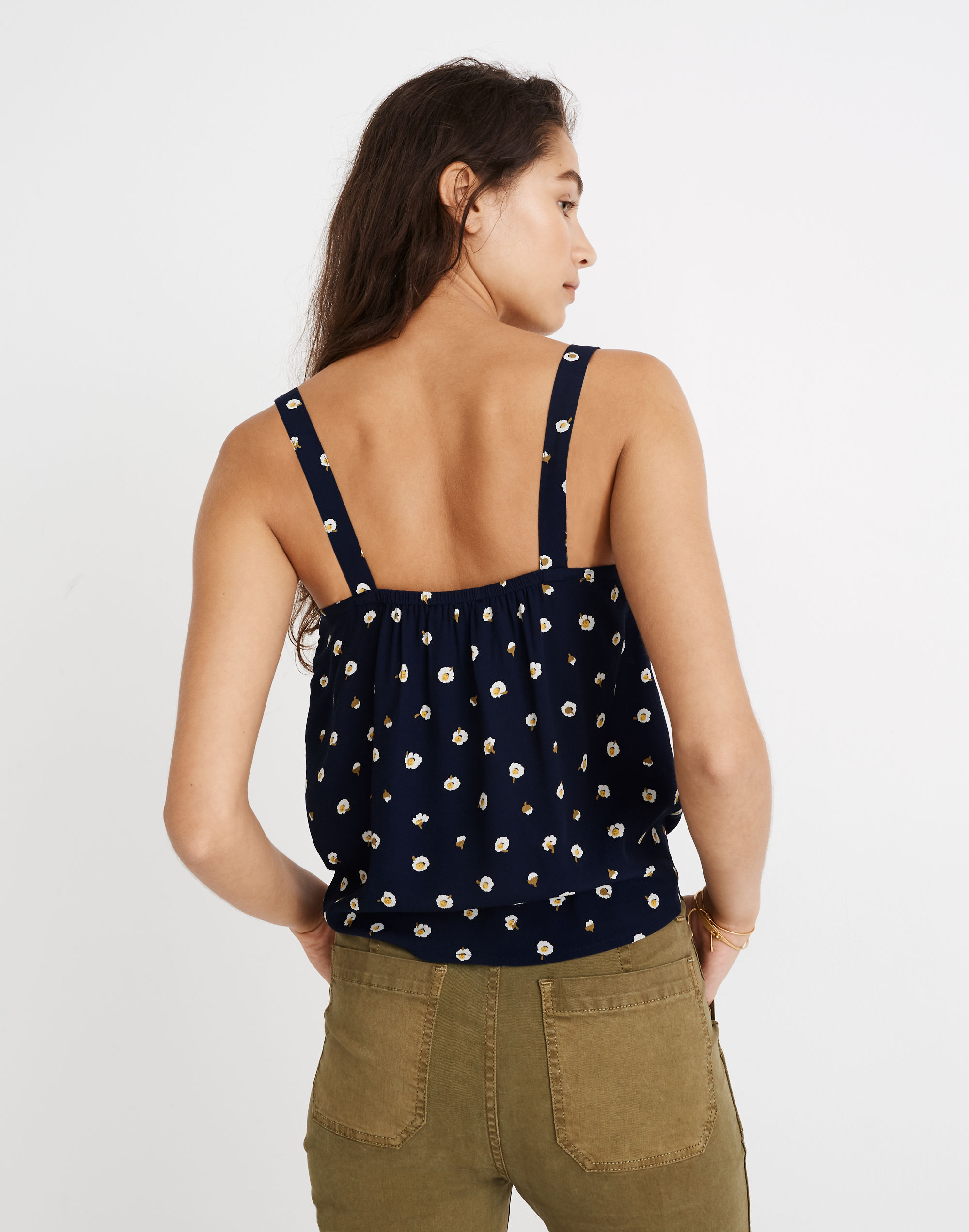Button-Front Tie Tank in Daisy Dots