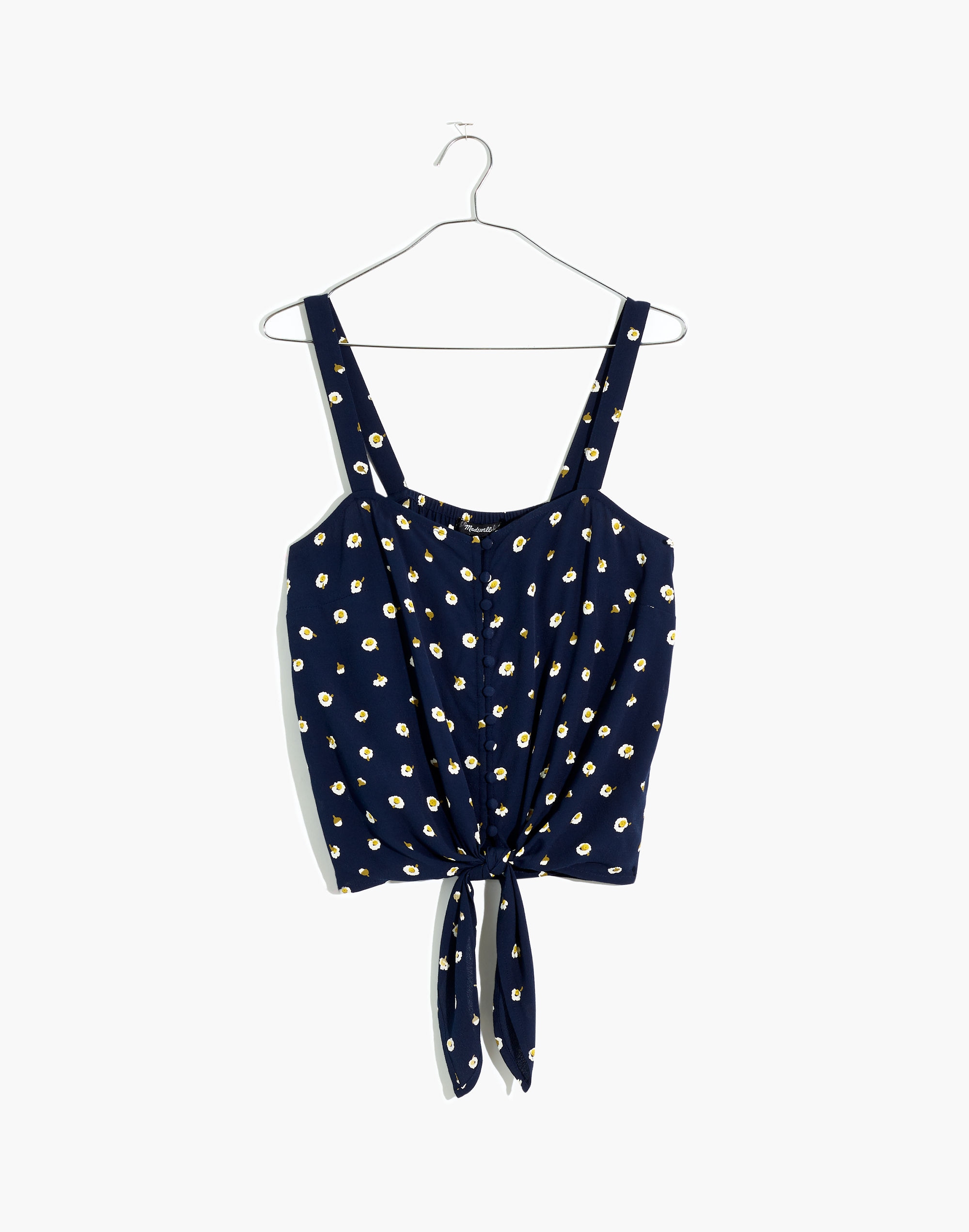 Button-Front Tie Tank in Daisy Dots