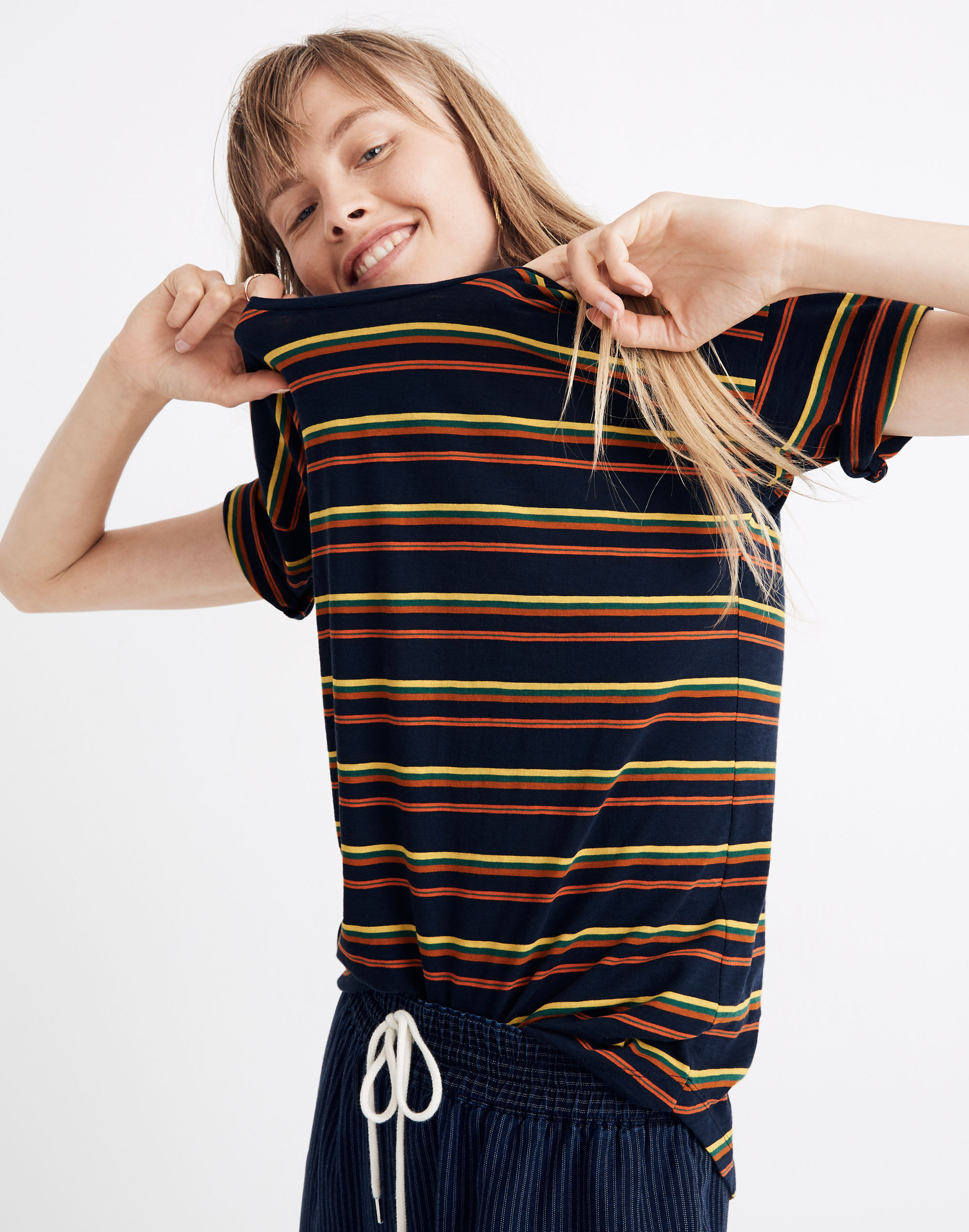 Whisper Cotton Crewneck Tee in Durante Stripe