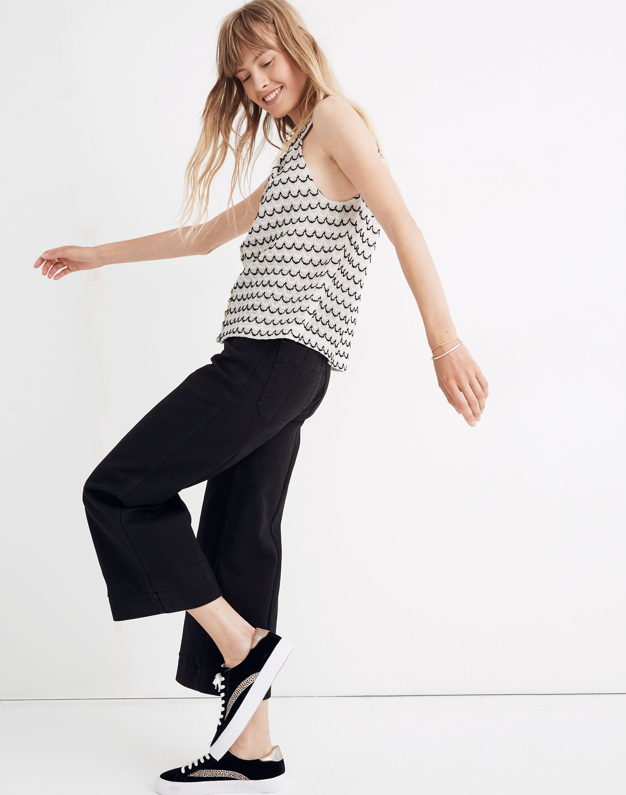 Texture &amp; Thread Button-Front Swing Tank in Wild Stripe