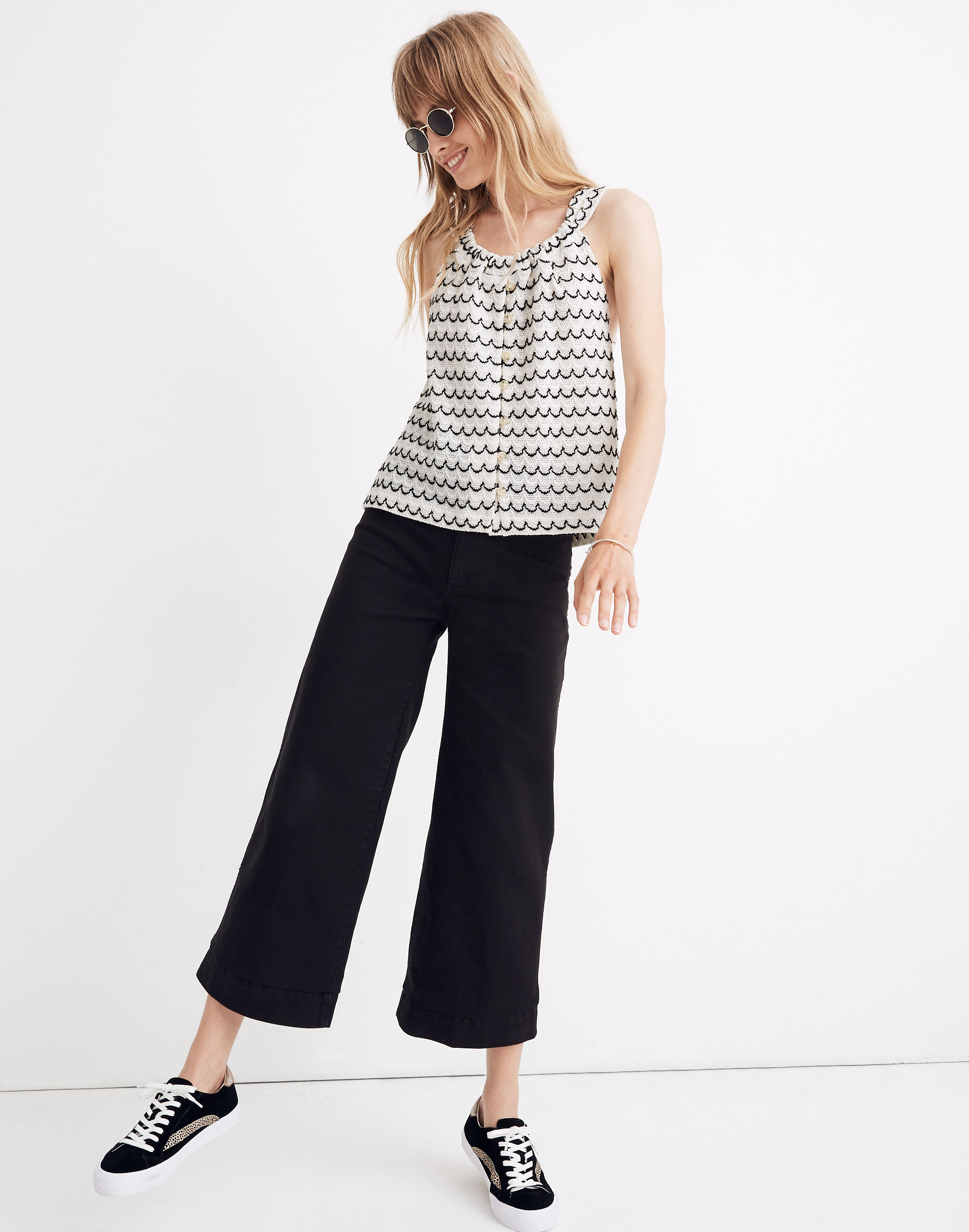 Texture &amp; Thread Button-Front Swing Tank in Wild Stripe