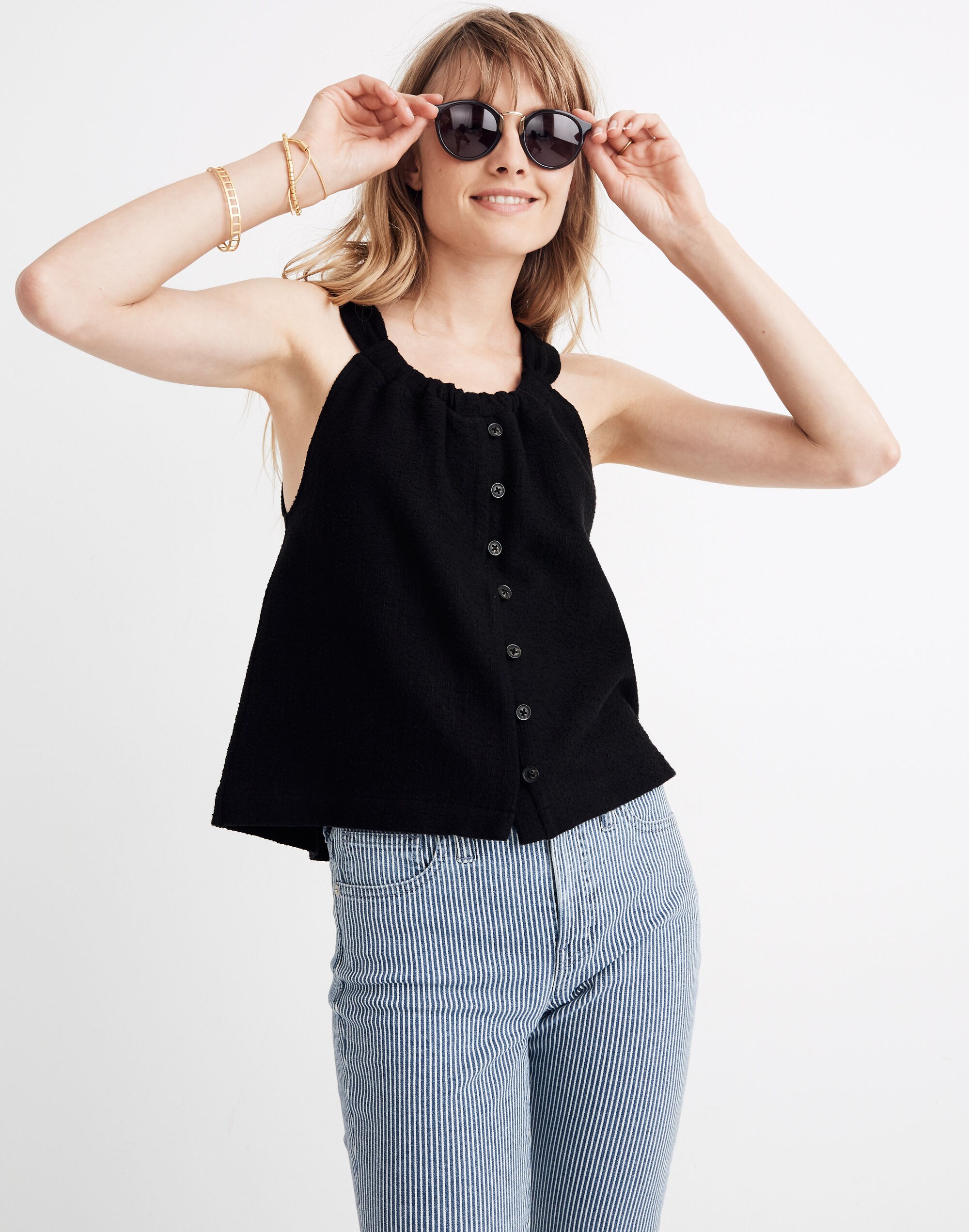 Texture &amp; Thread Button-Front Swing Tank