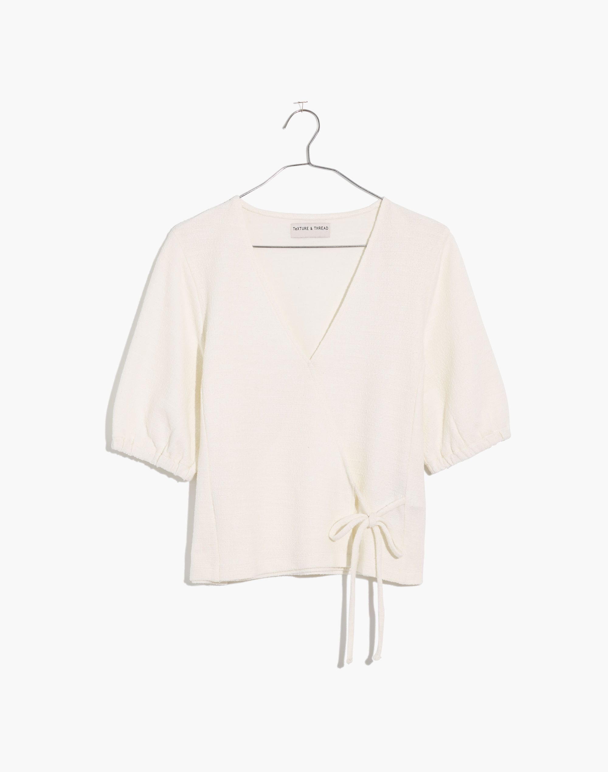 Texture &amp; Thread Puff-Sleeve Wrap Top