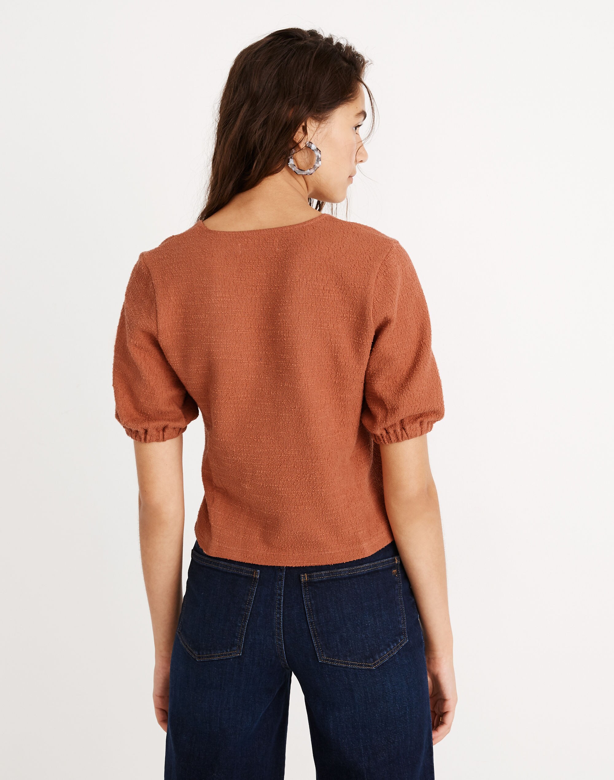 Texture &amp; Thread Puff-Sleeve Wrap Top