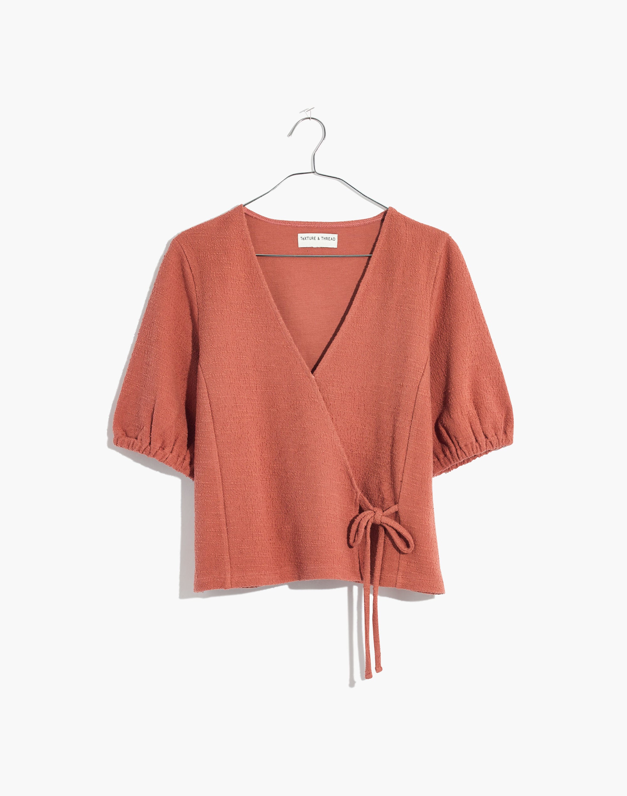 Texture &amp; Thread Puff-Sleeve Wrap Top
