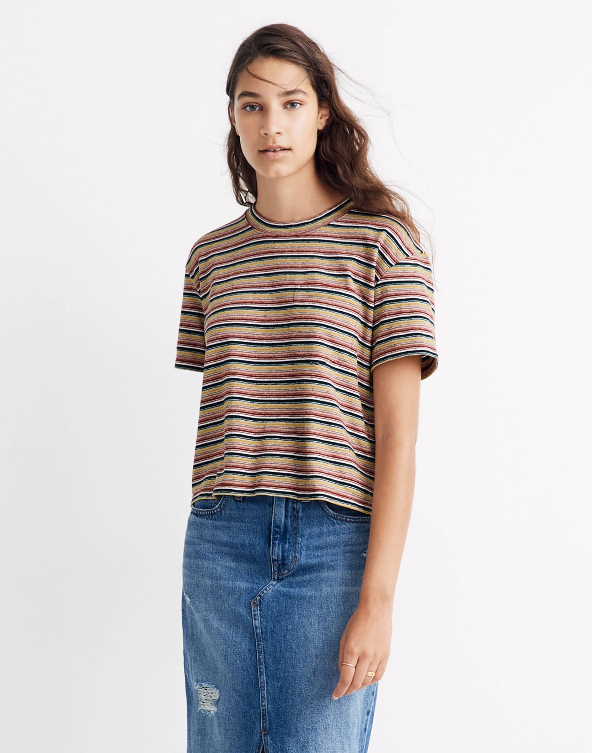 Textured Easy Crop Tee in Stripe