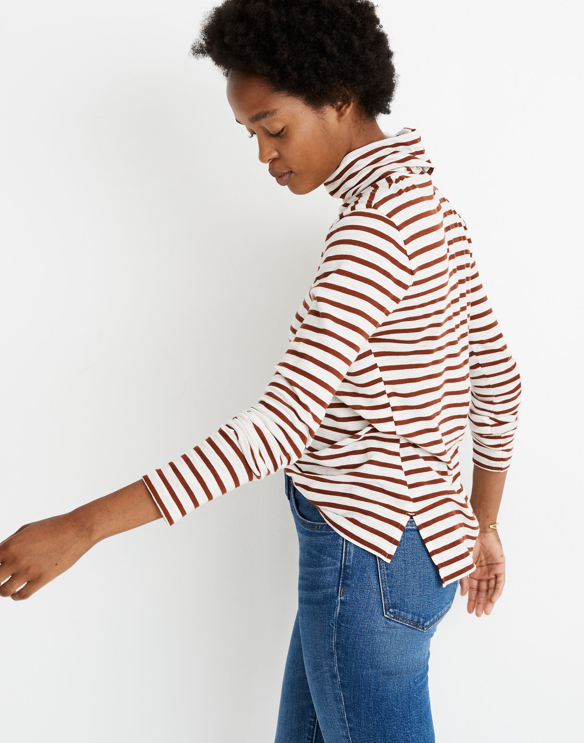 Whisper Cotton Turtleneck in Baker Stripe
