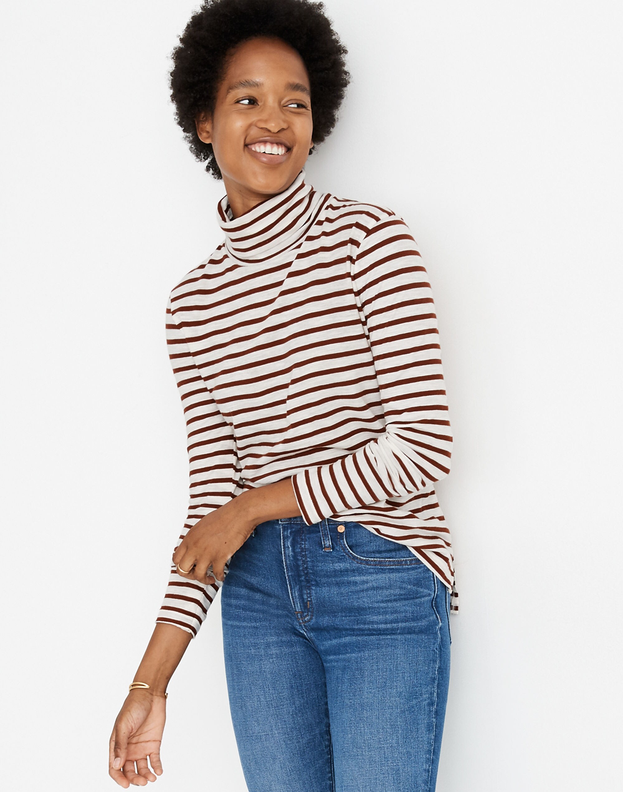 Whisper Cotton Turtleneck in Baker Stripe