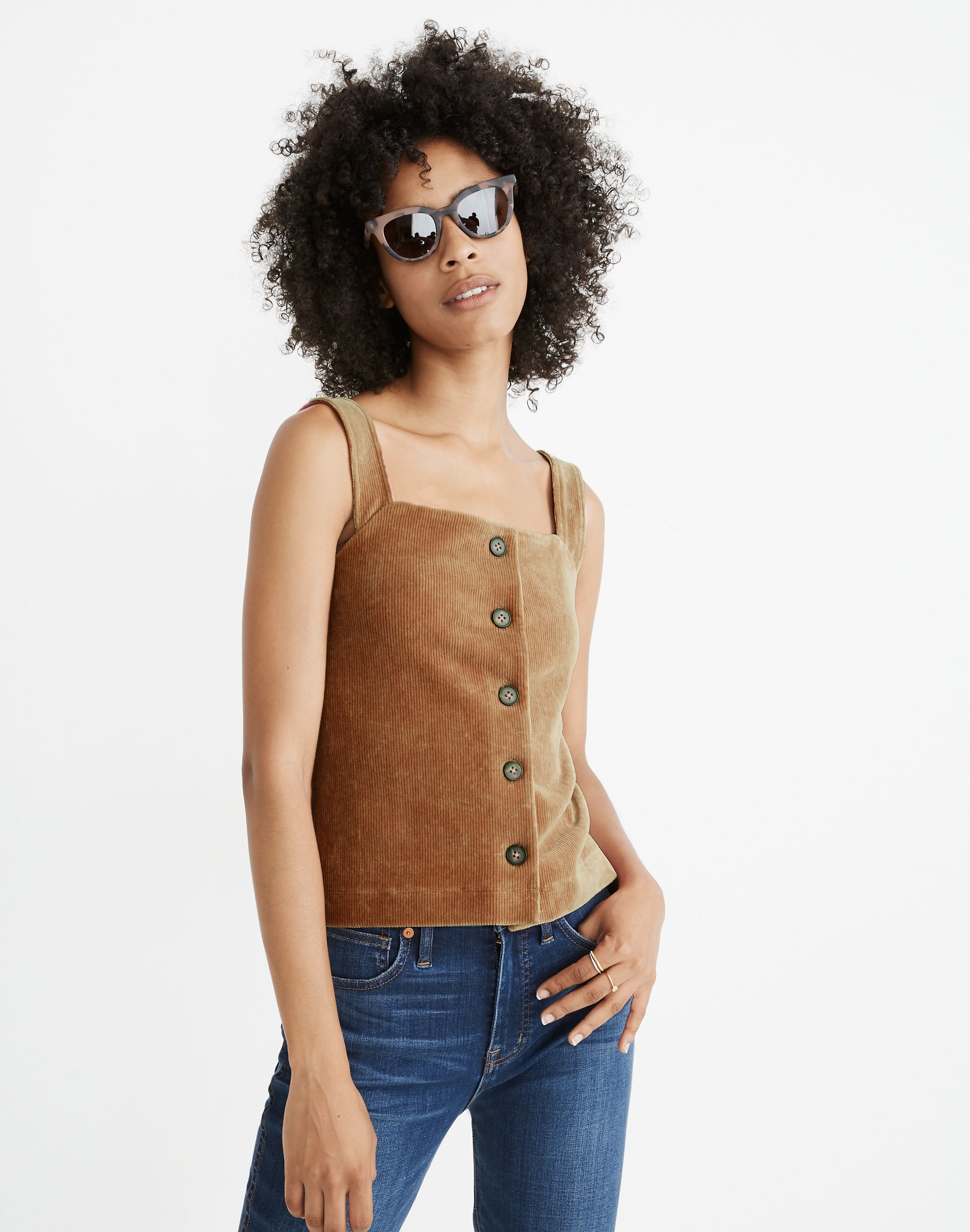 texture &amp; thread velour corduroy button-front tank top