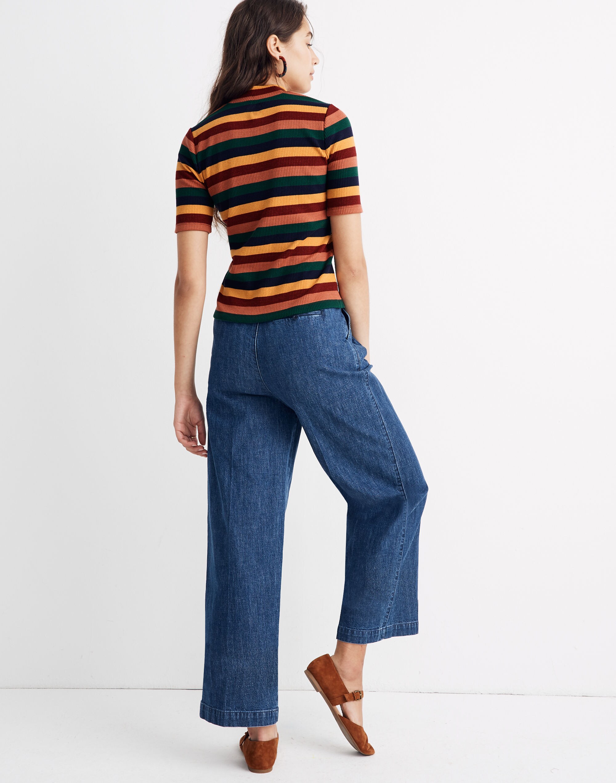Ribbed Mockneck Top in Rainbow Stripe