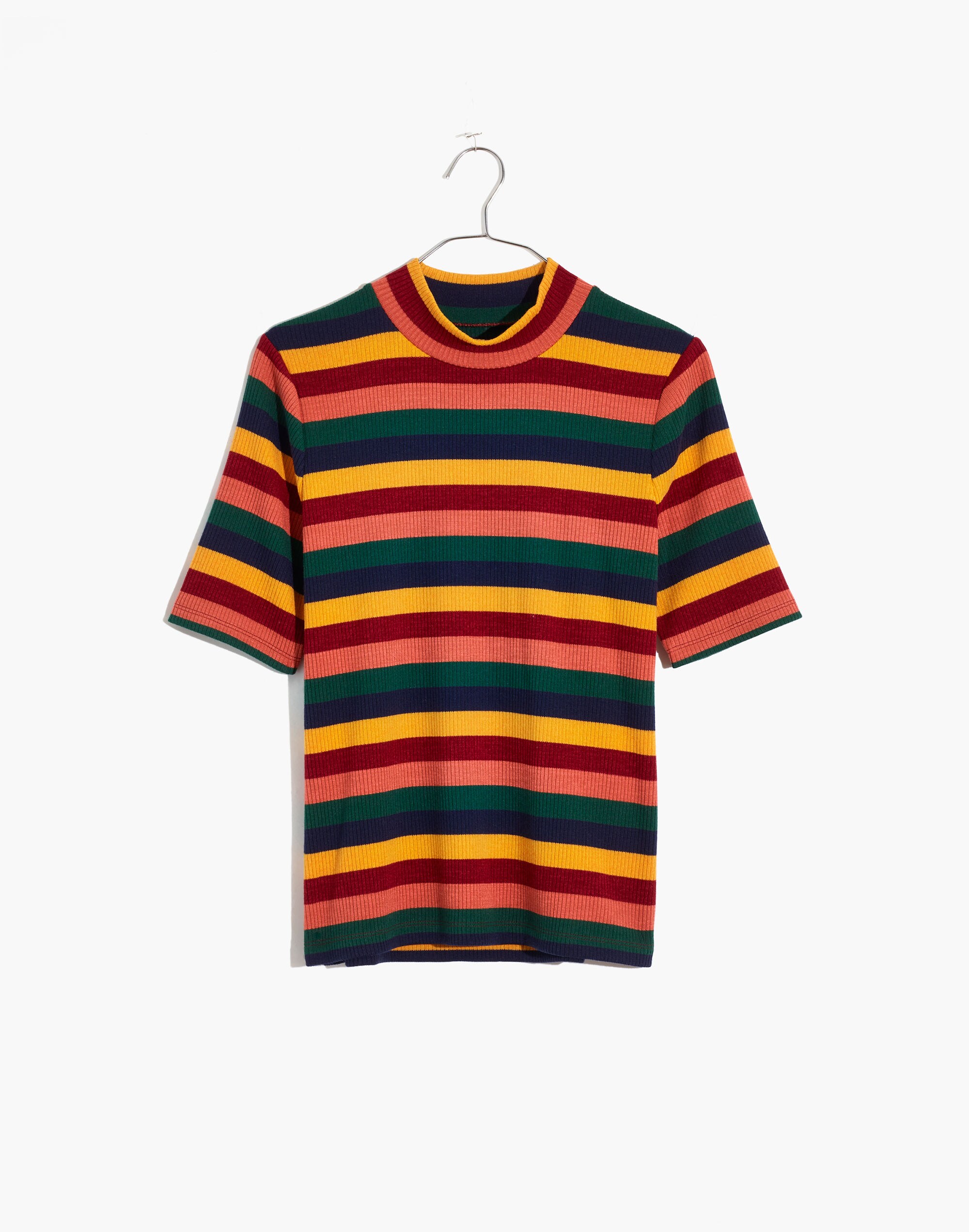 Ribbed Mockneck Top in Rainbow Stripe