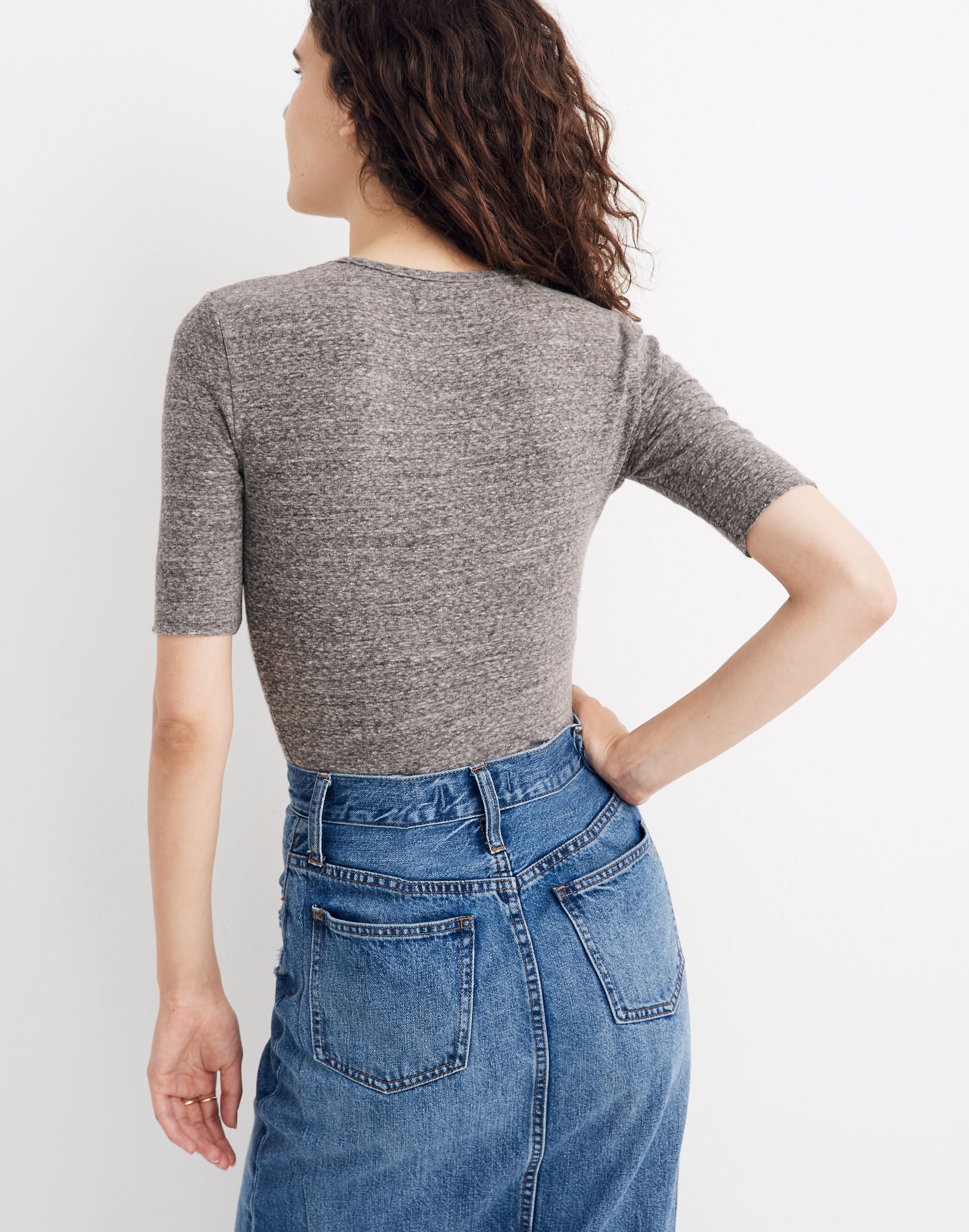 Crewneck Short-Sleeve Thong Bodysuit