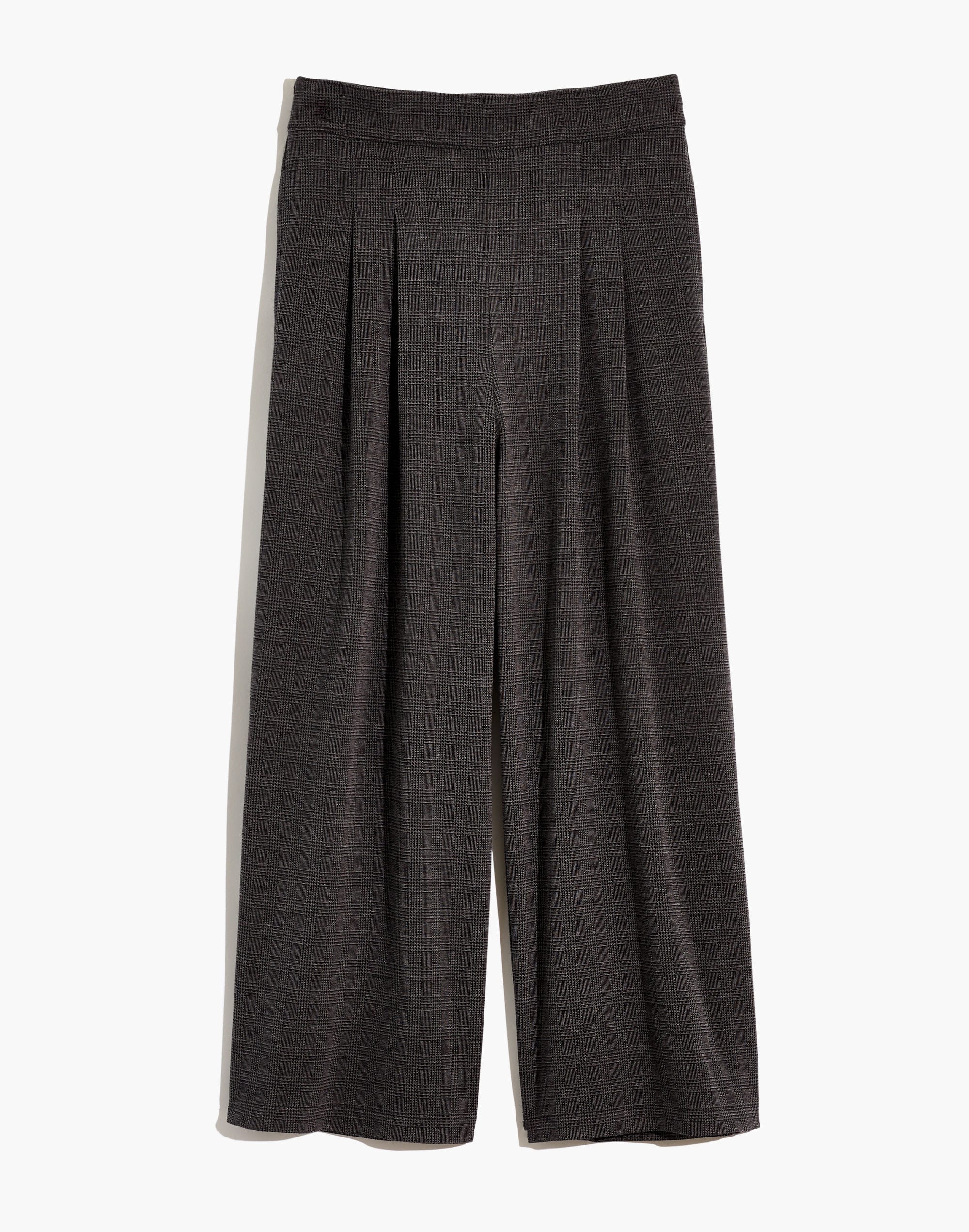 Pleated Pull-On Crop Pants in Glen Plaid