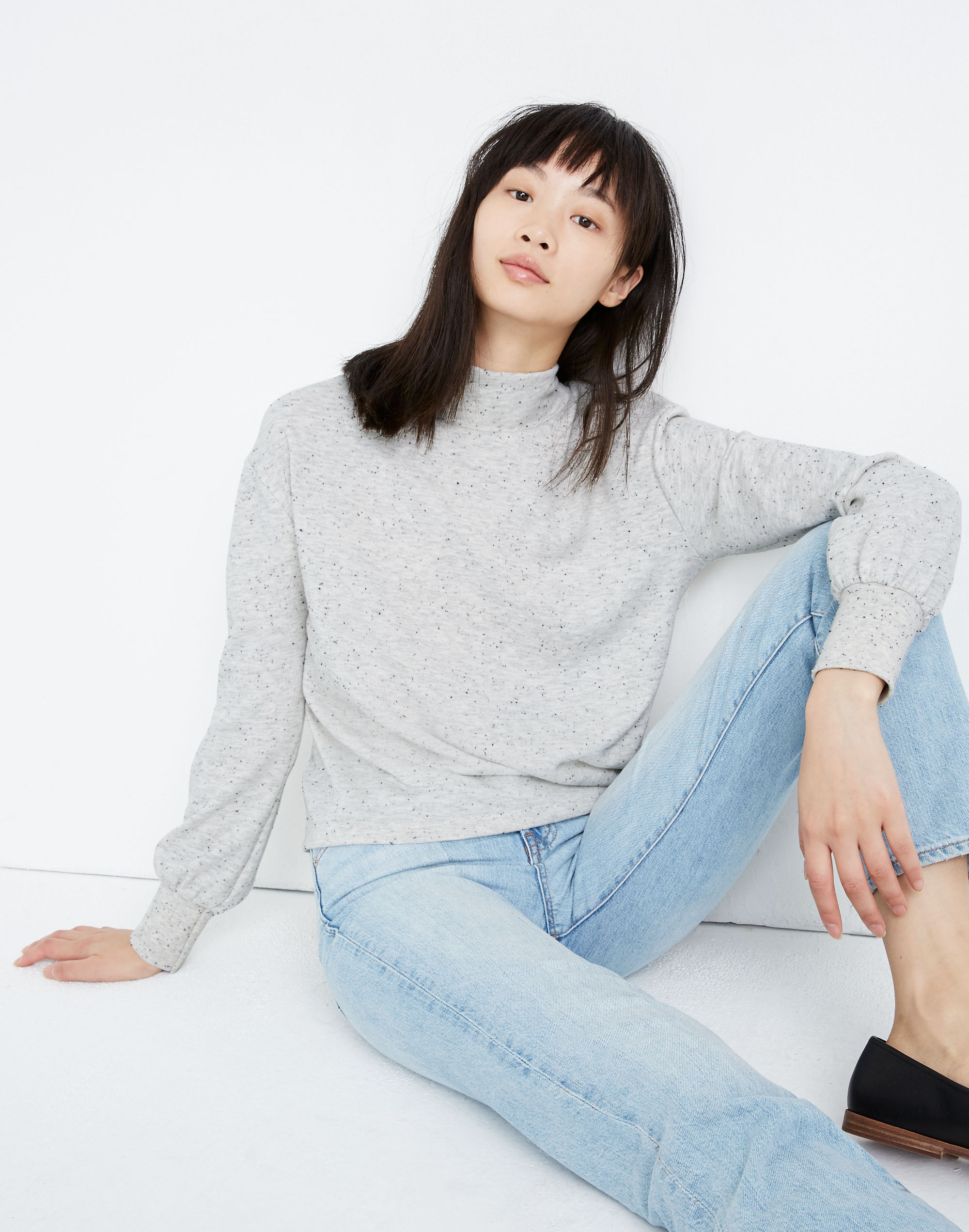 Donegal Mockneck Bubble-Sleeve Sweatshirt