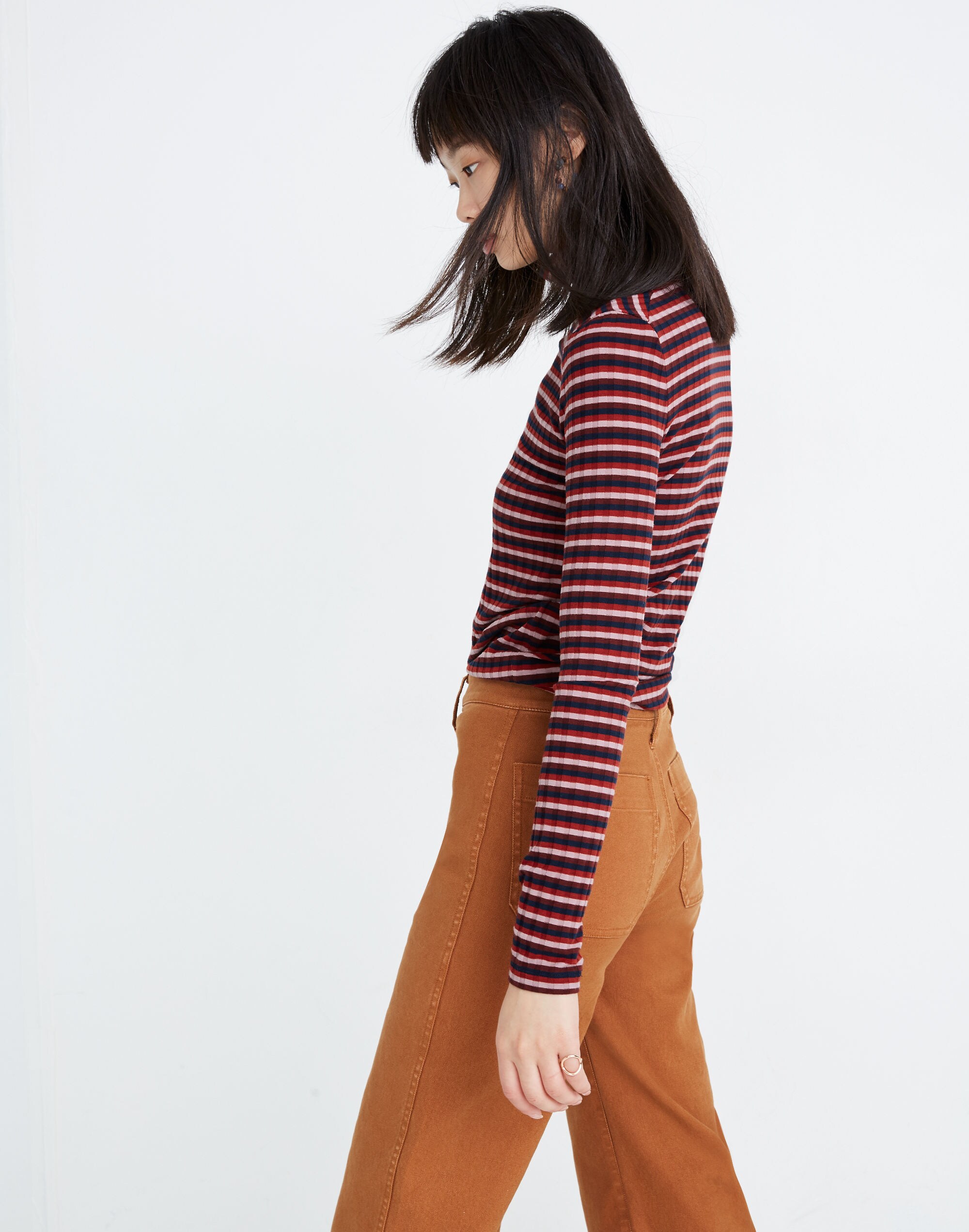 Ribbed Turtleneck Top in Stripe