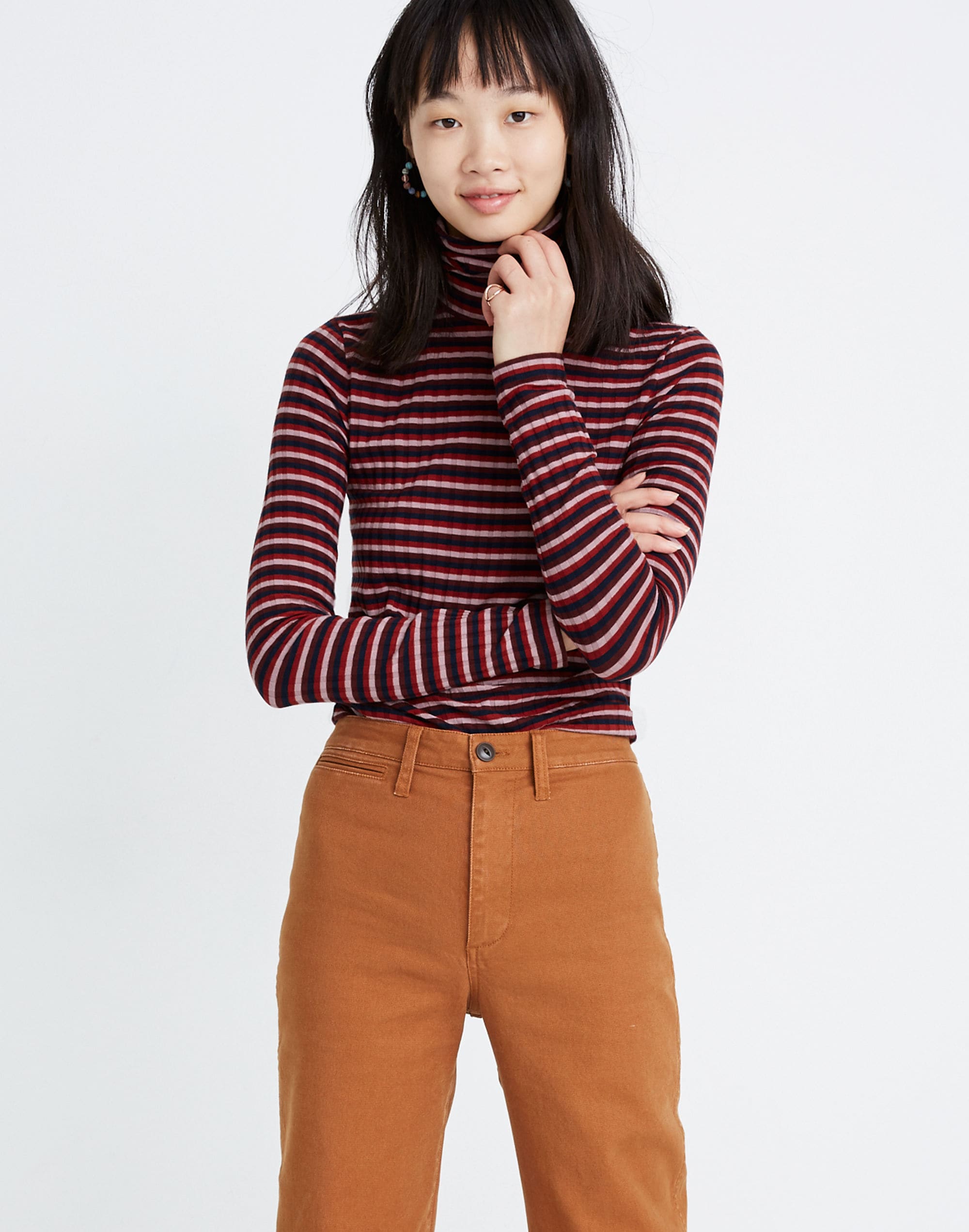 ribbed turtleneck top in stripe