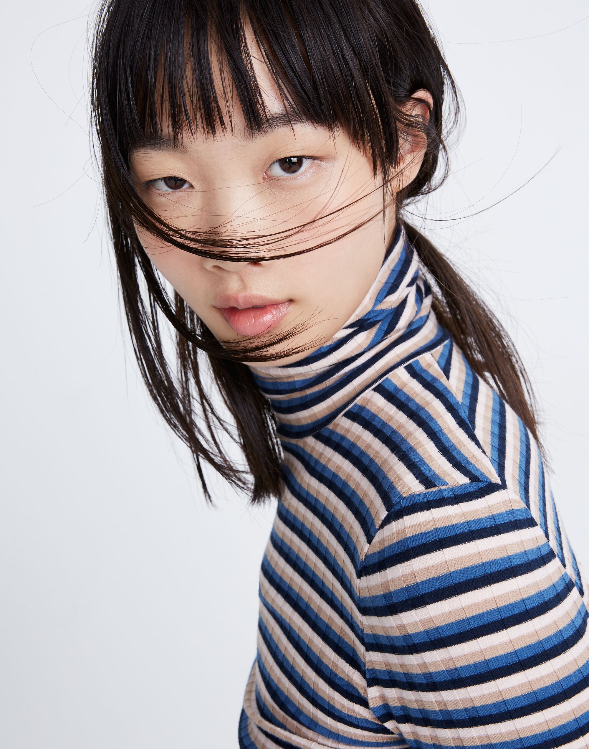 Ribbed Turtleneck Top in Stripe