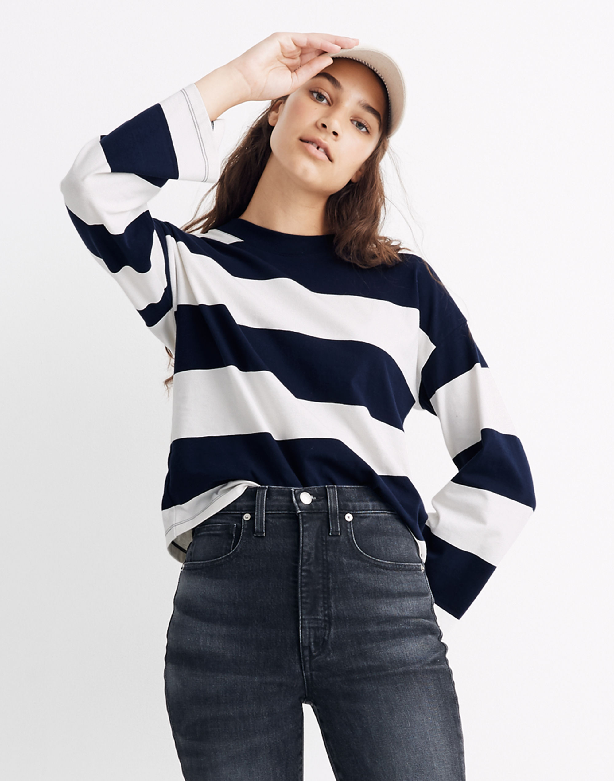Easy Crop Long-Sleeve Tee in Rugby Stripe