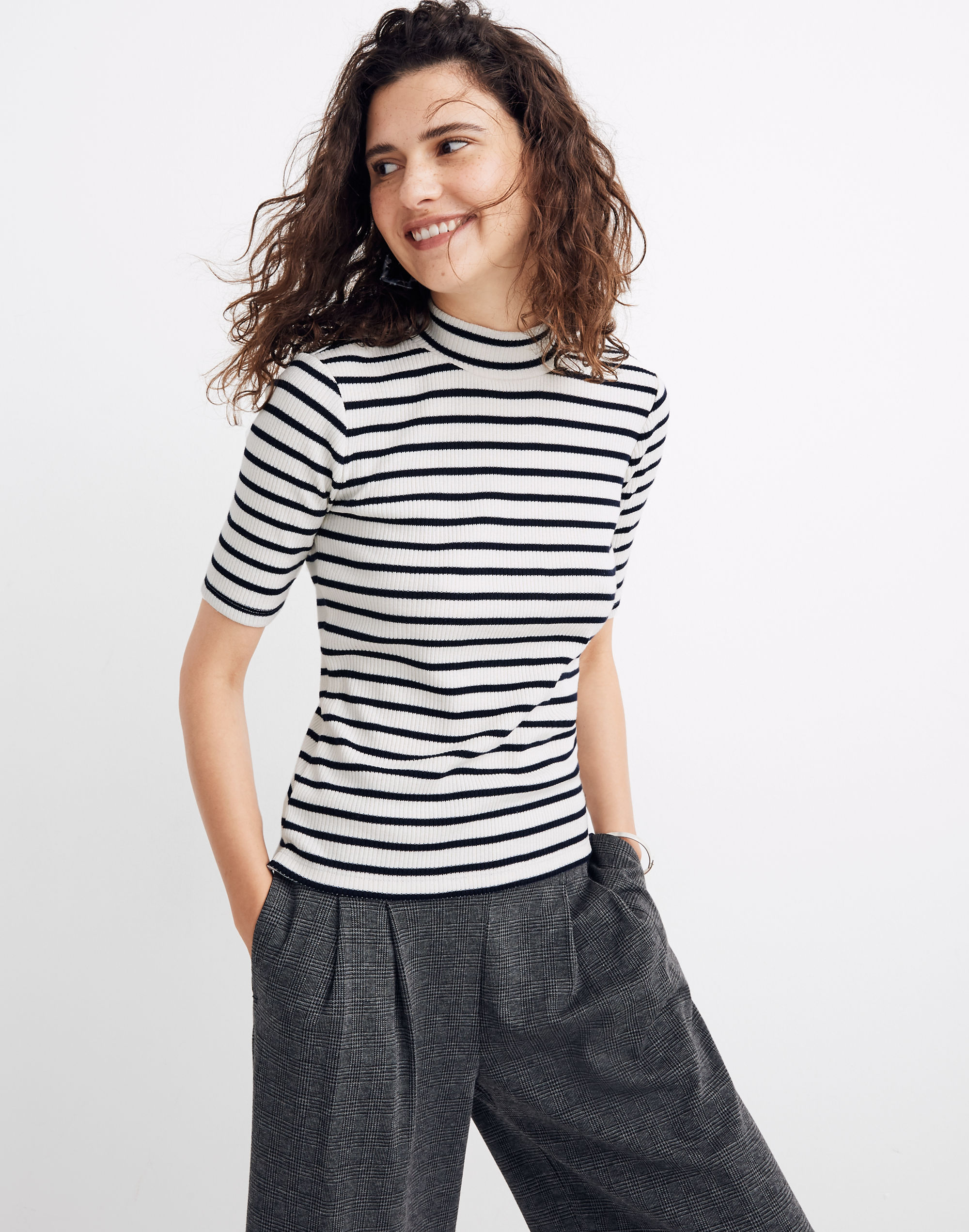 Ribbed Mockneck Top in Sailor Stripe