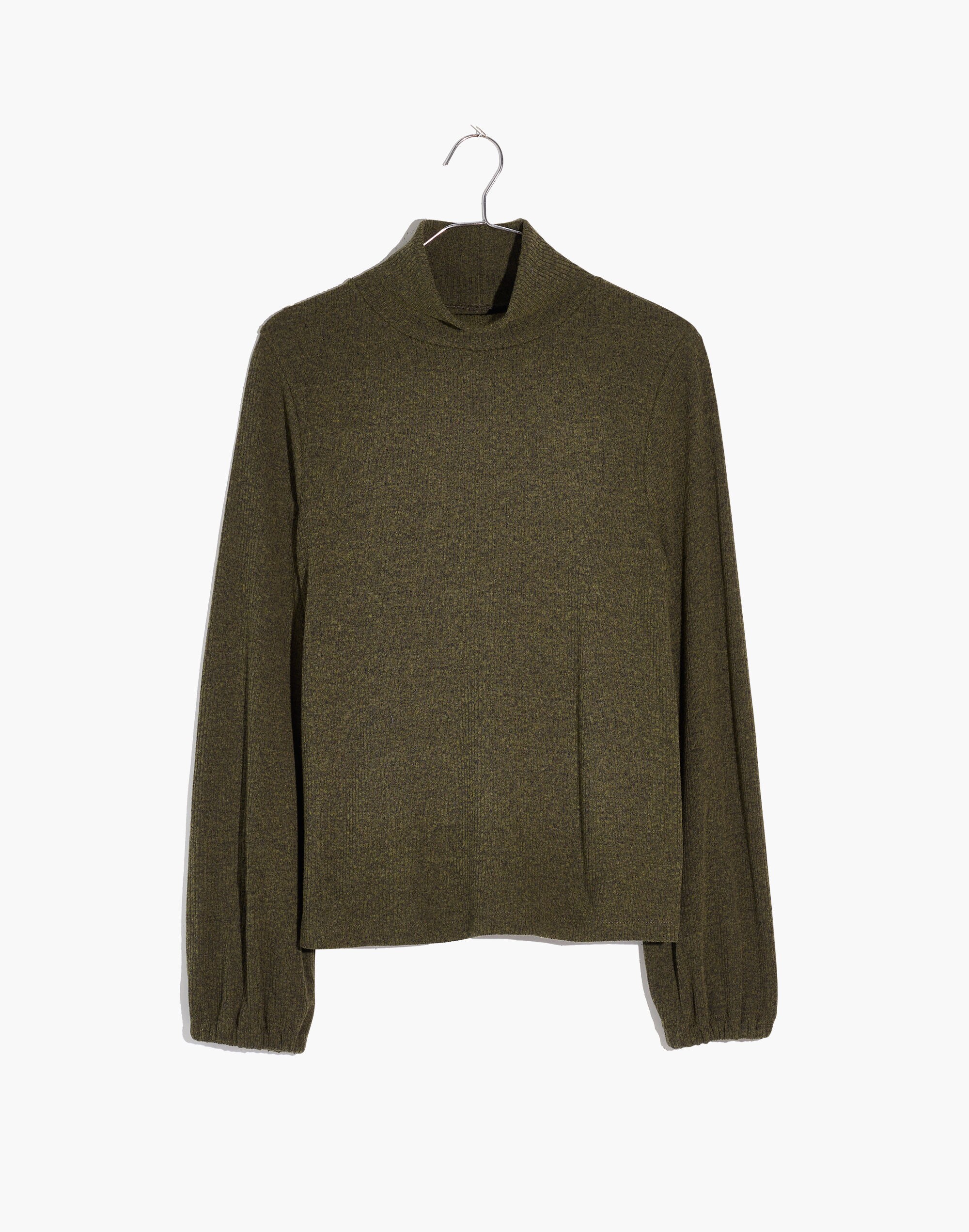 Heathered Bubble-Sleeve Swing Turtleneck