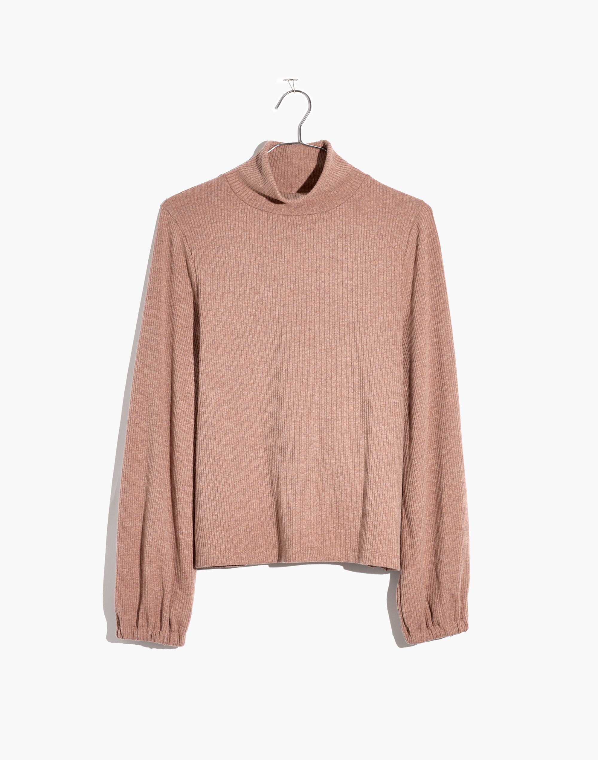 Heathered Bubble-Sleeve Swing Turtleneck