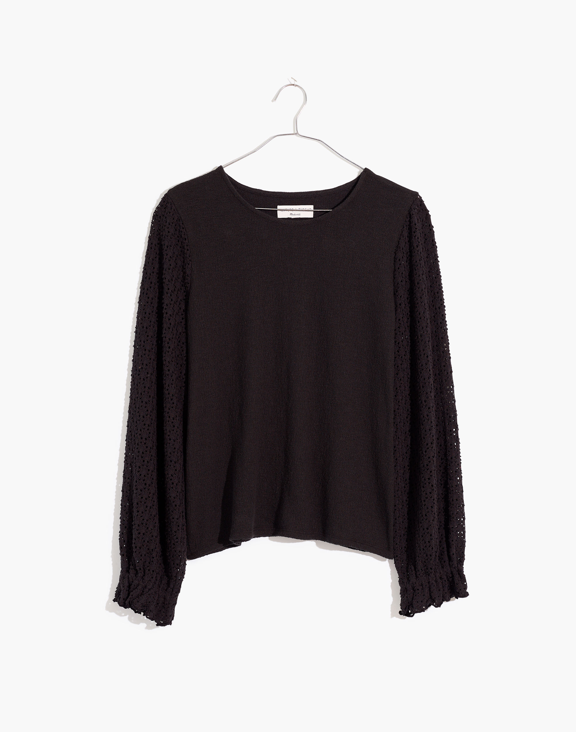 texture &amp; thread eyelet mix ruffle-sleeve top