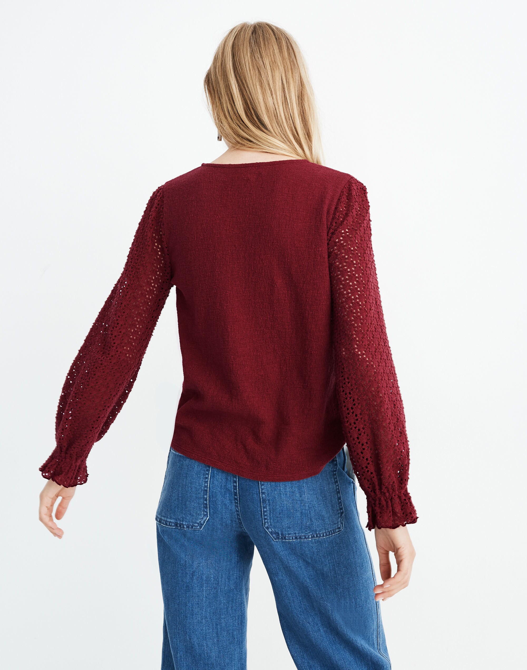 Texture &amp; Thread Eyelet Mix Ruffle-Sleeve Top