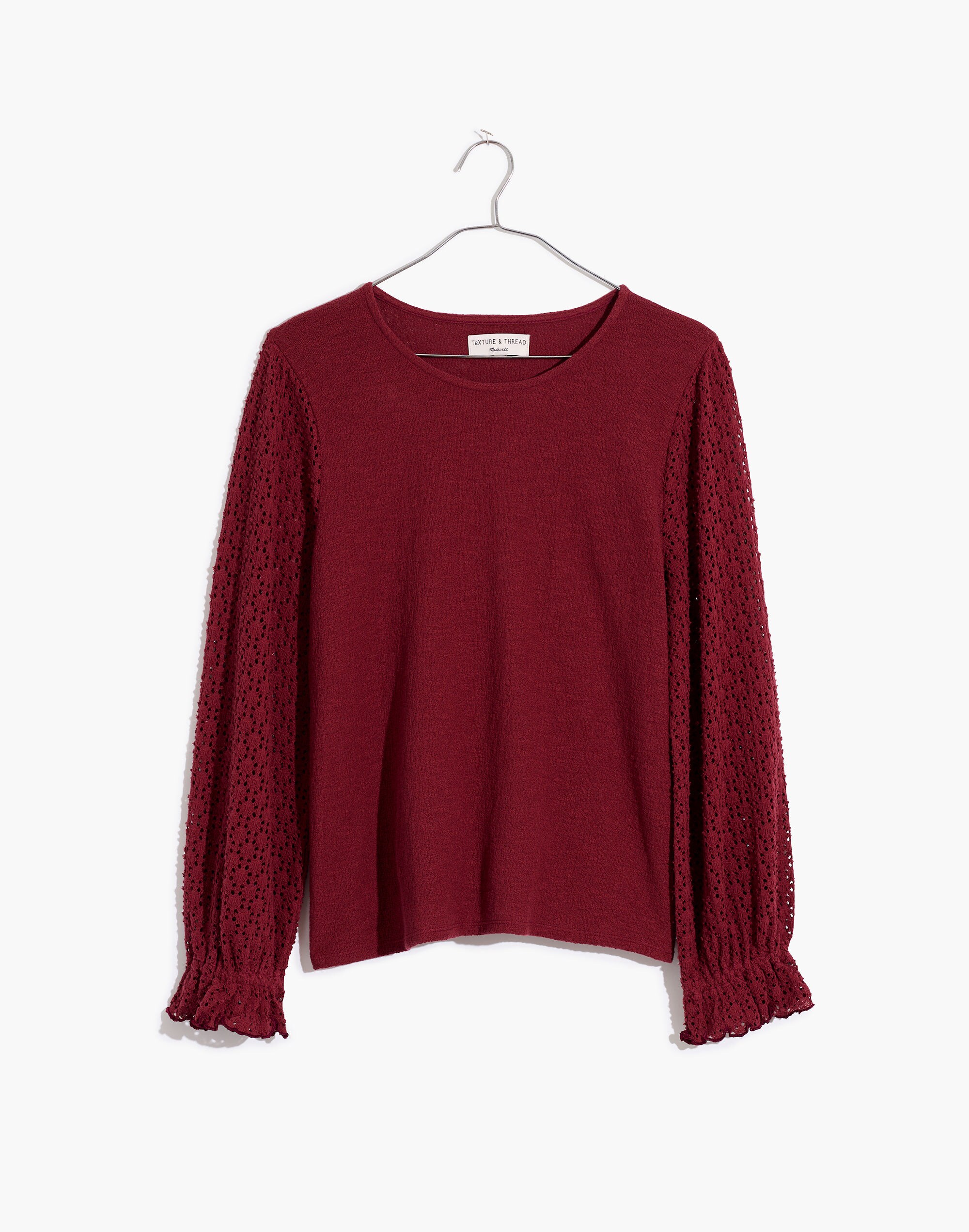 Texture &amp; Thread Eyelet Mix Ruffle-Sleeve Top