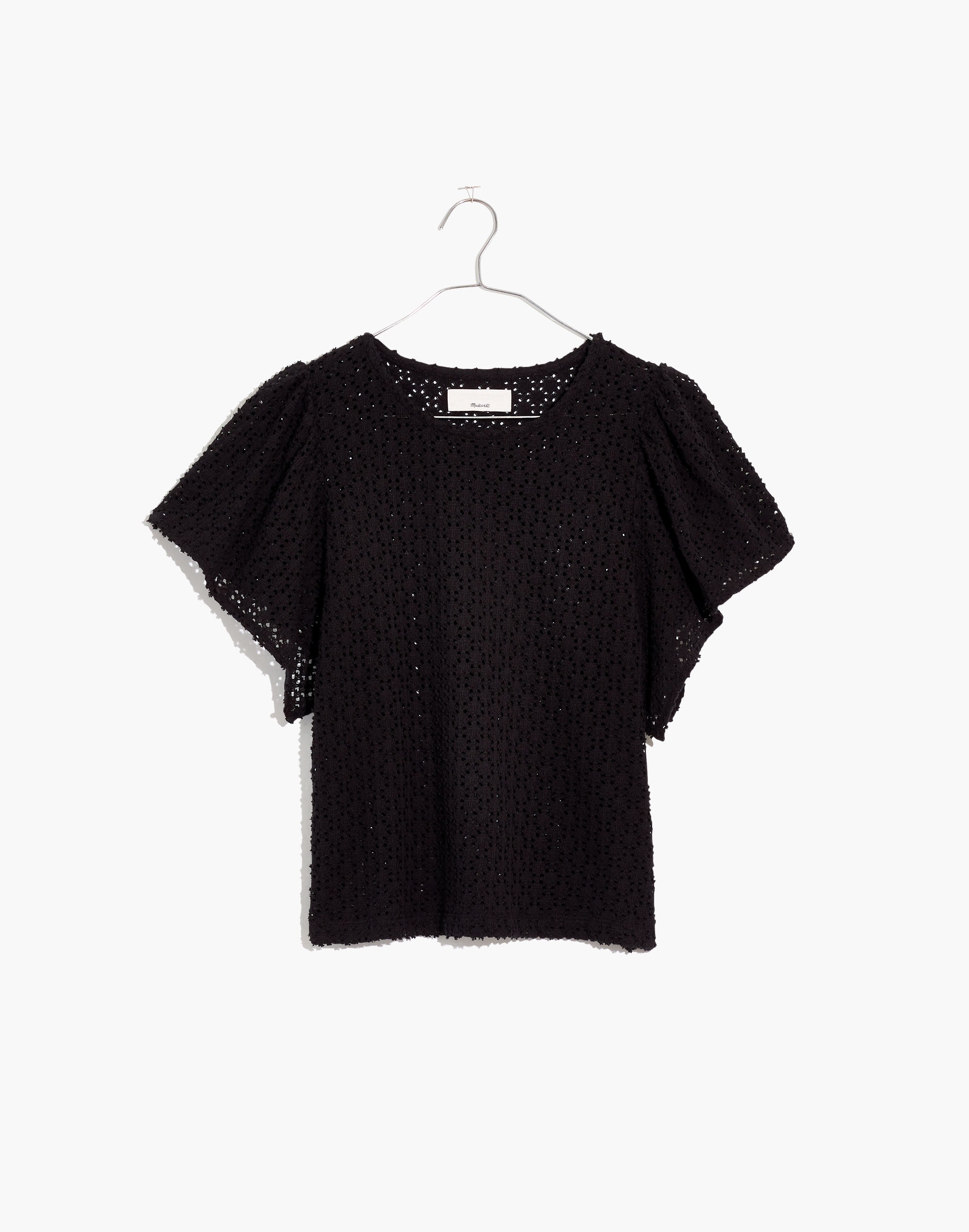 Texture &amp; Thread Eyelet Flutter-Sleeve Top