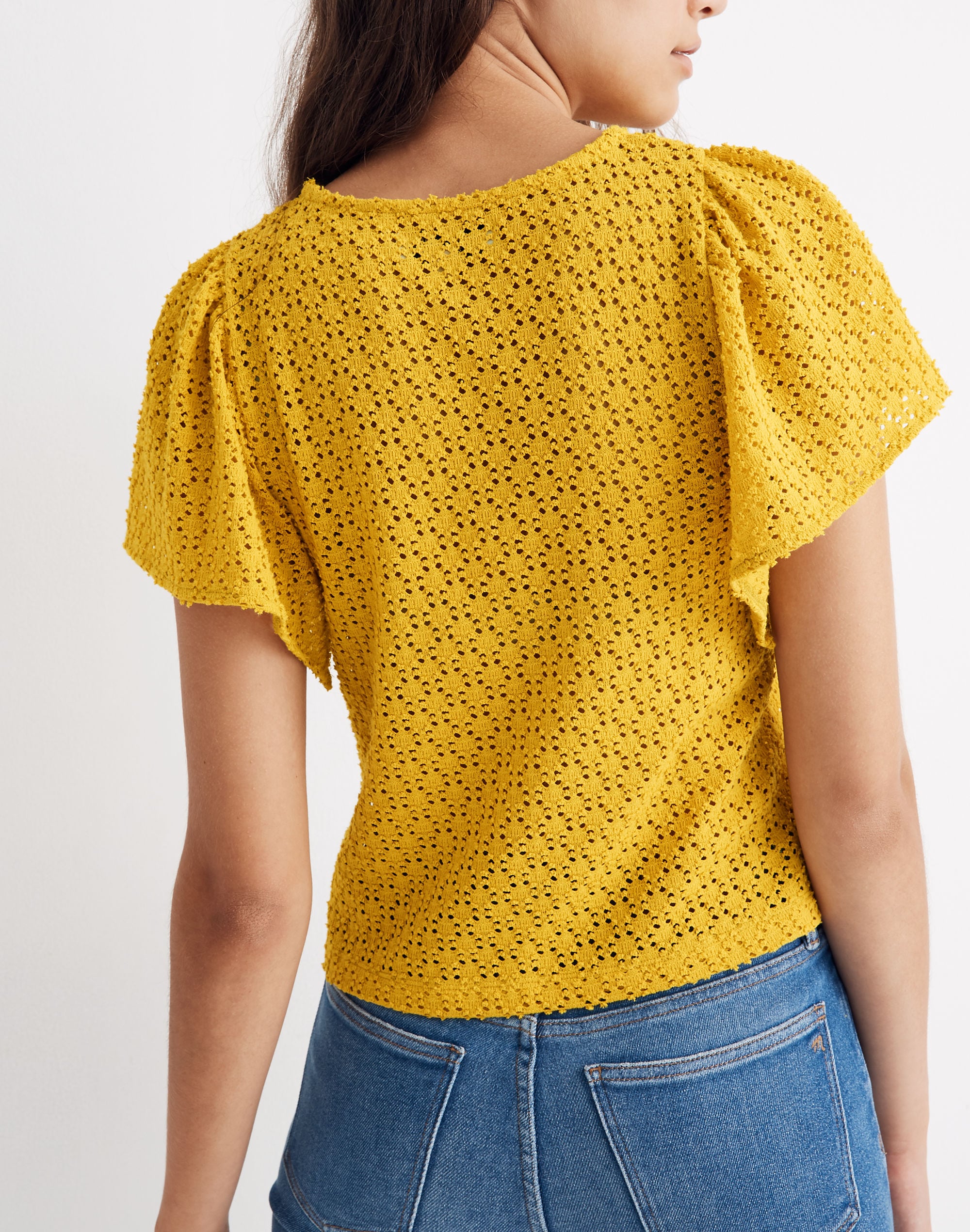 Texture &amp; Thread Eyelet Flutter-Sleeve Top