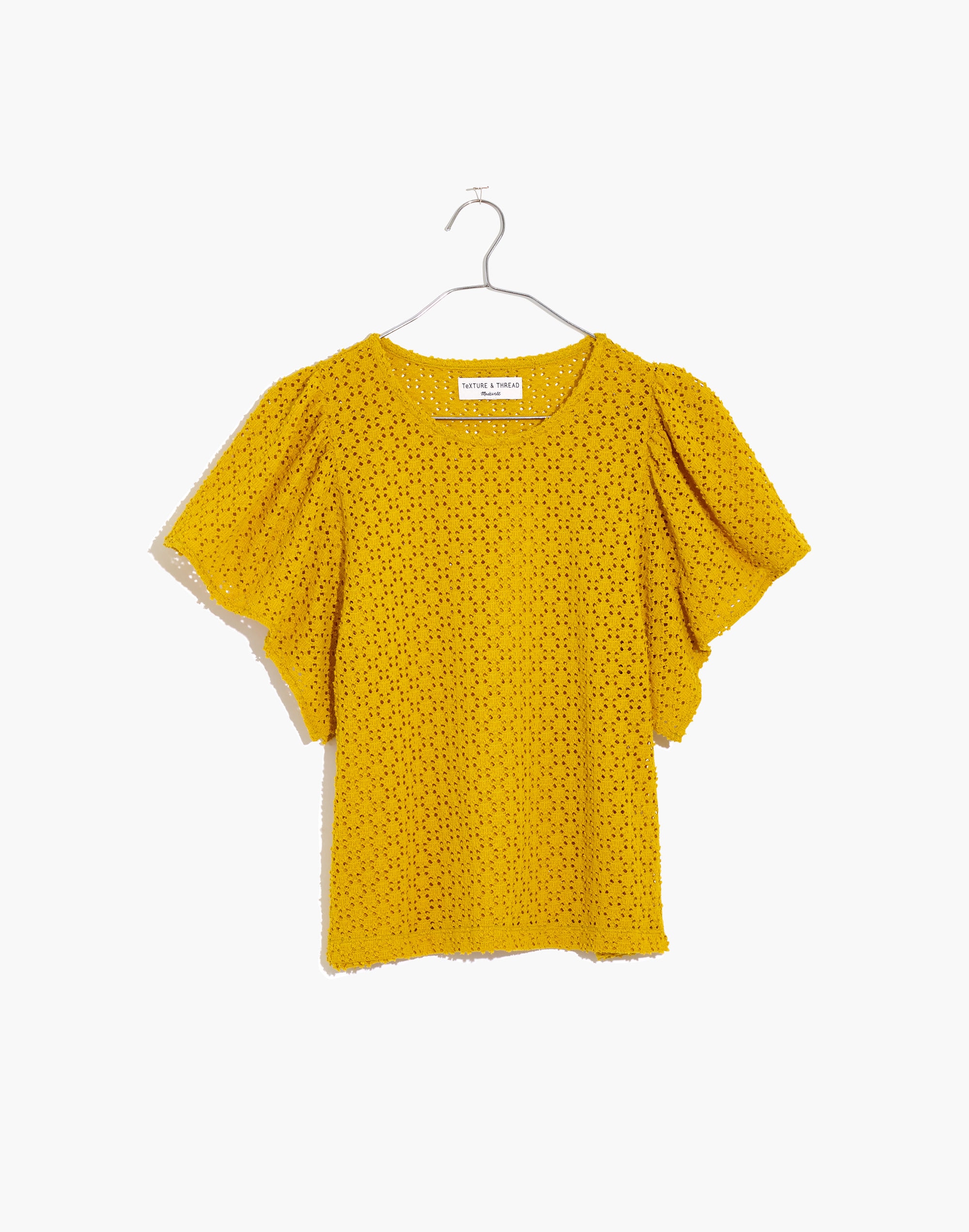 Texture &amp; Thread Eyelet Flutter-Sleeve Top