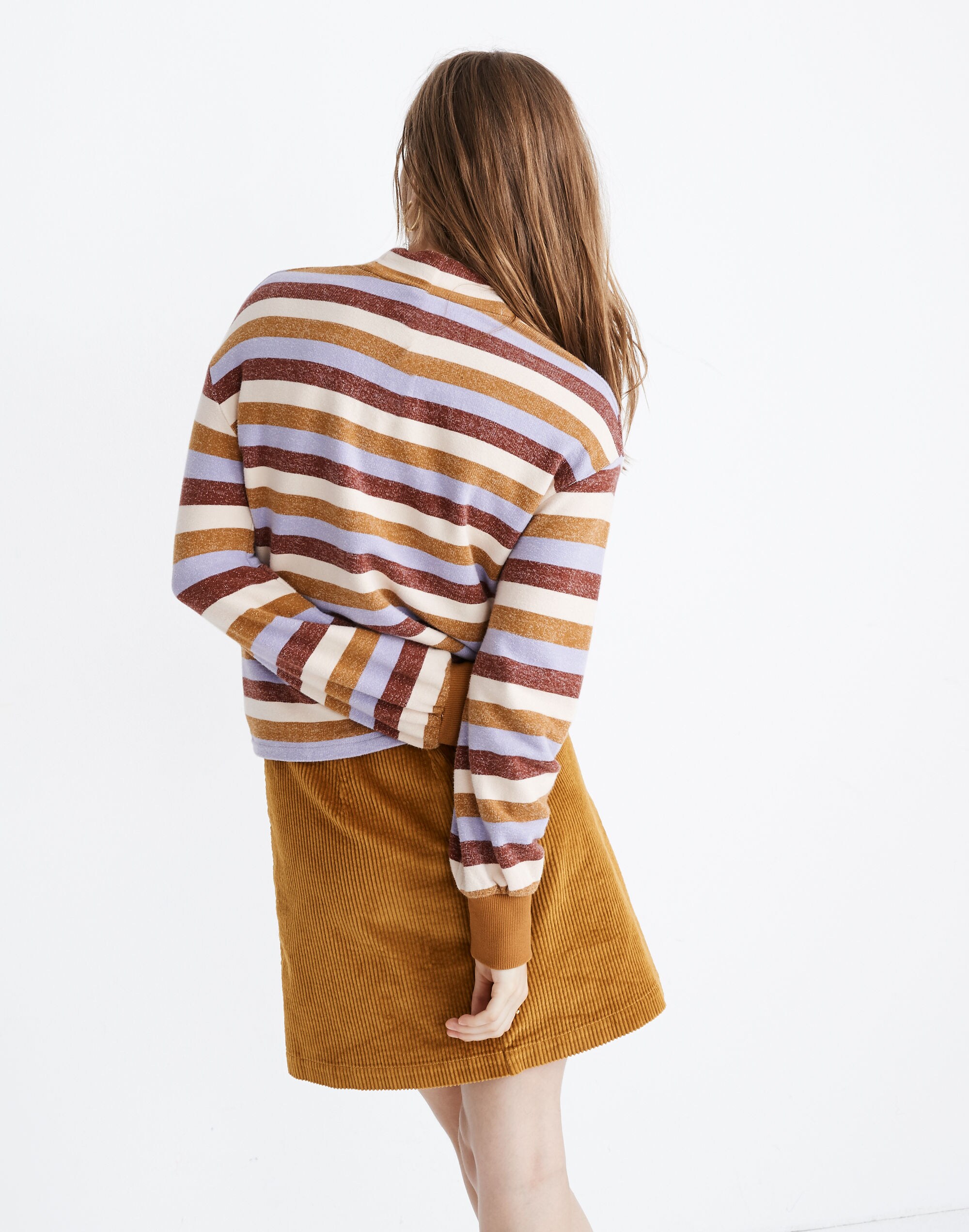 Mockneck Bubble-Sleeve Sweatshirt in Stripe
