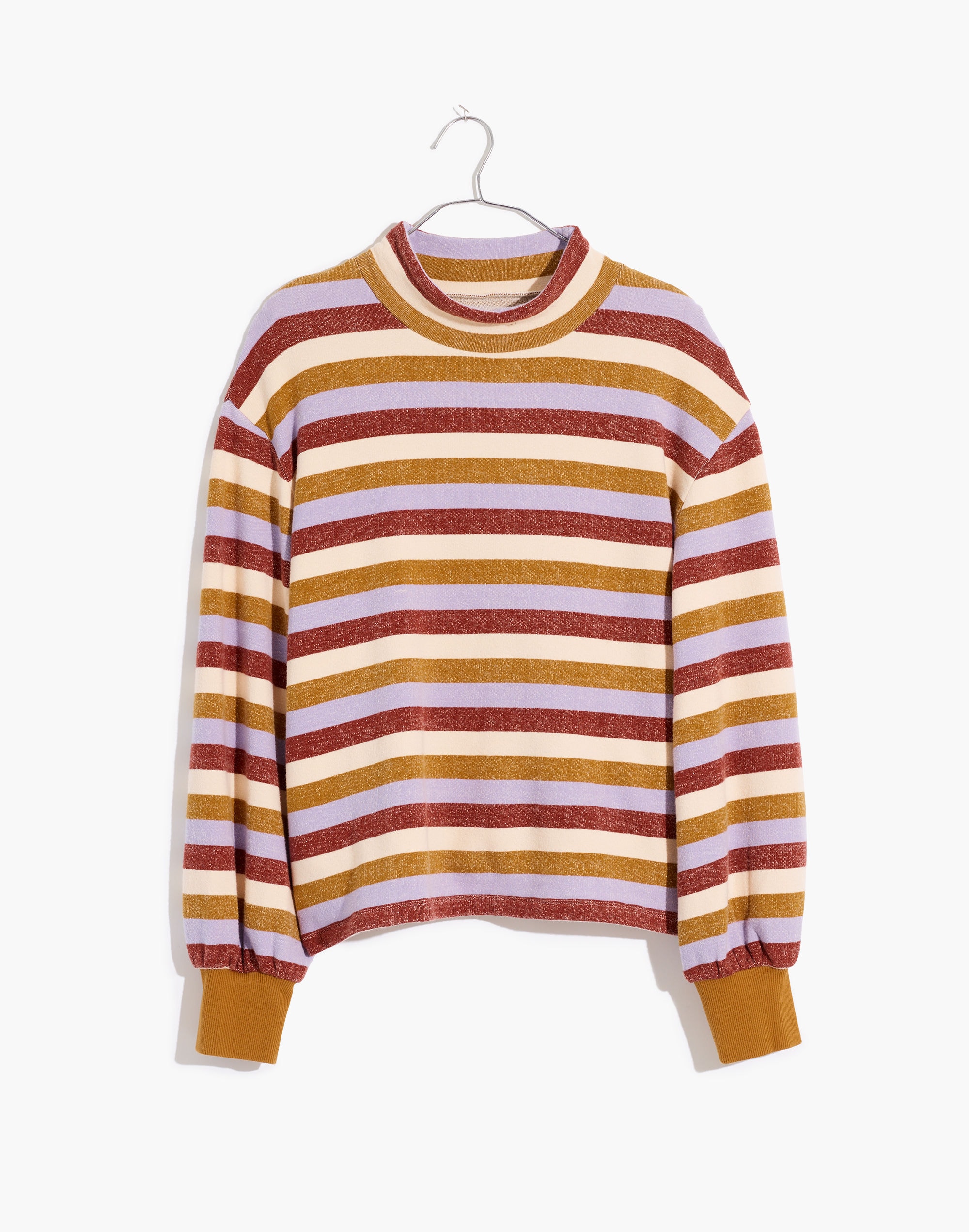 Mockneck Bubble-Sleeve Sweatshirt in Stripe
