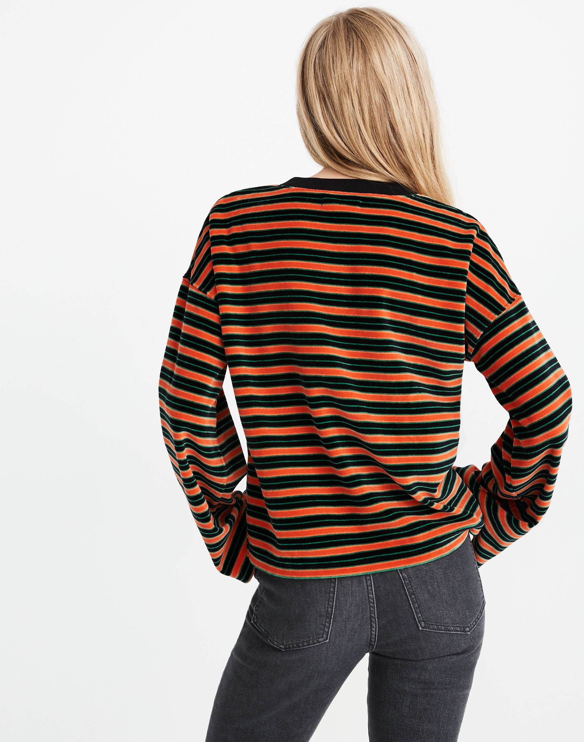 Striped Velour Wide-Sleeve Top