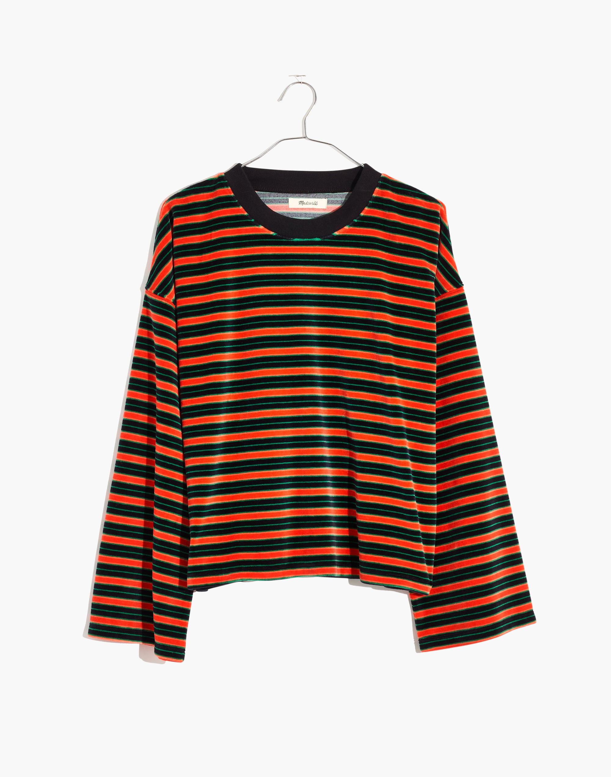 Striped Velour Wide-Sleeve Top