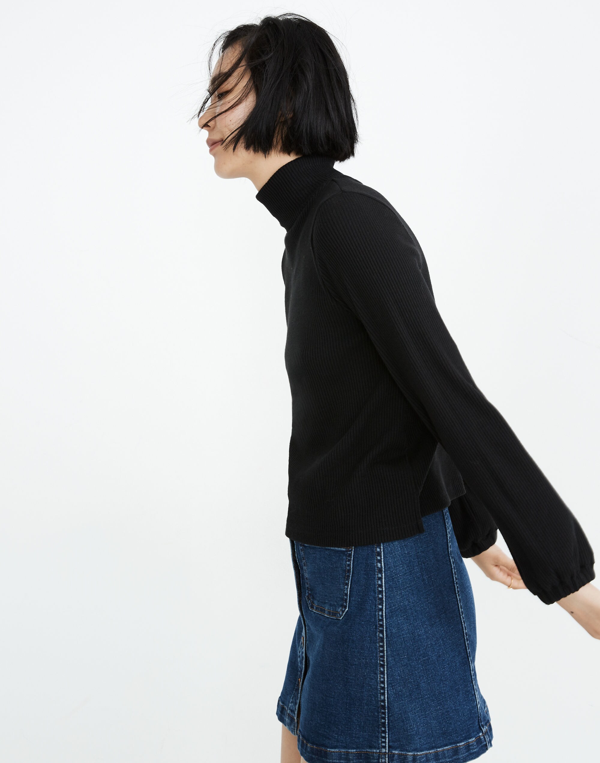 Bubble-Sleeve Swing Turtleneck