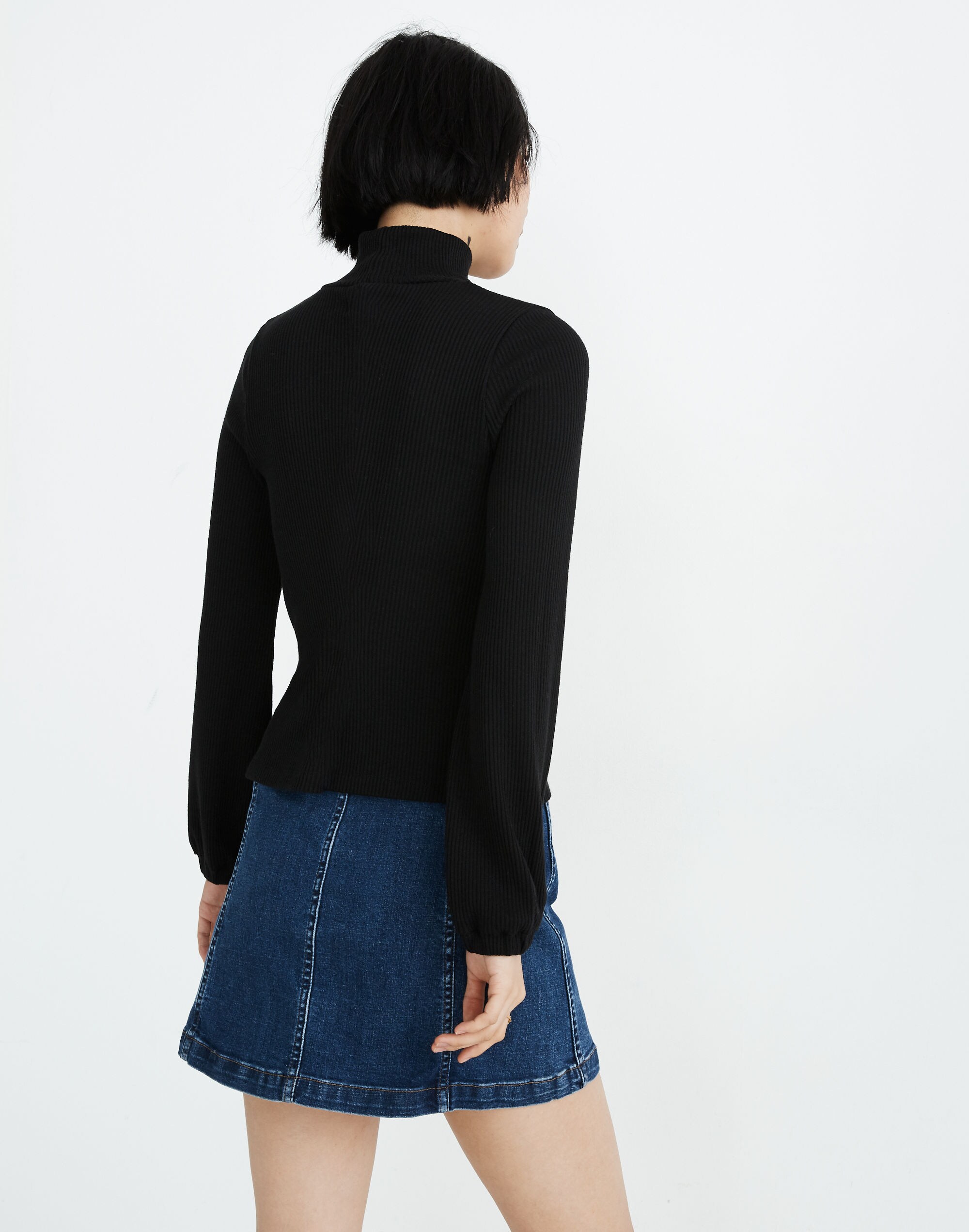 Bubble-Sleeve Swing Turtleneck