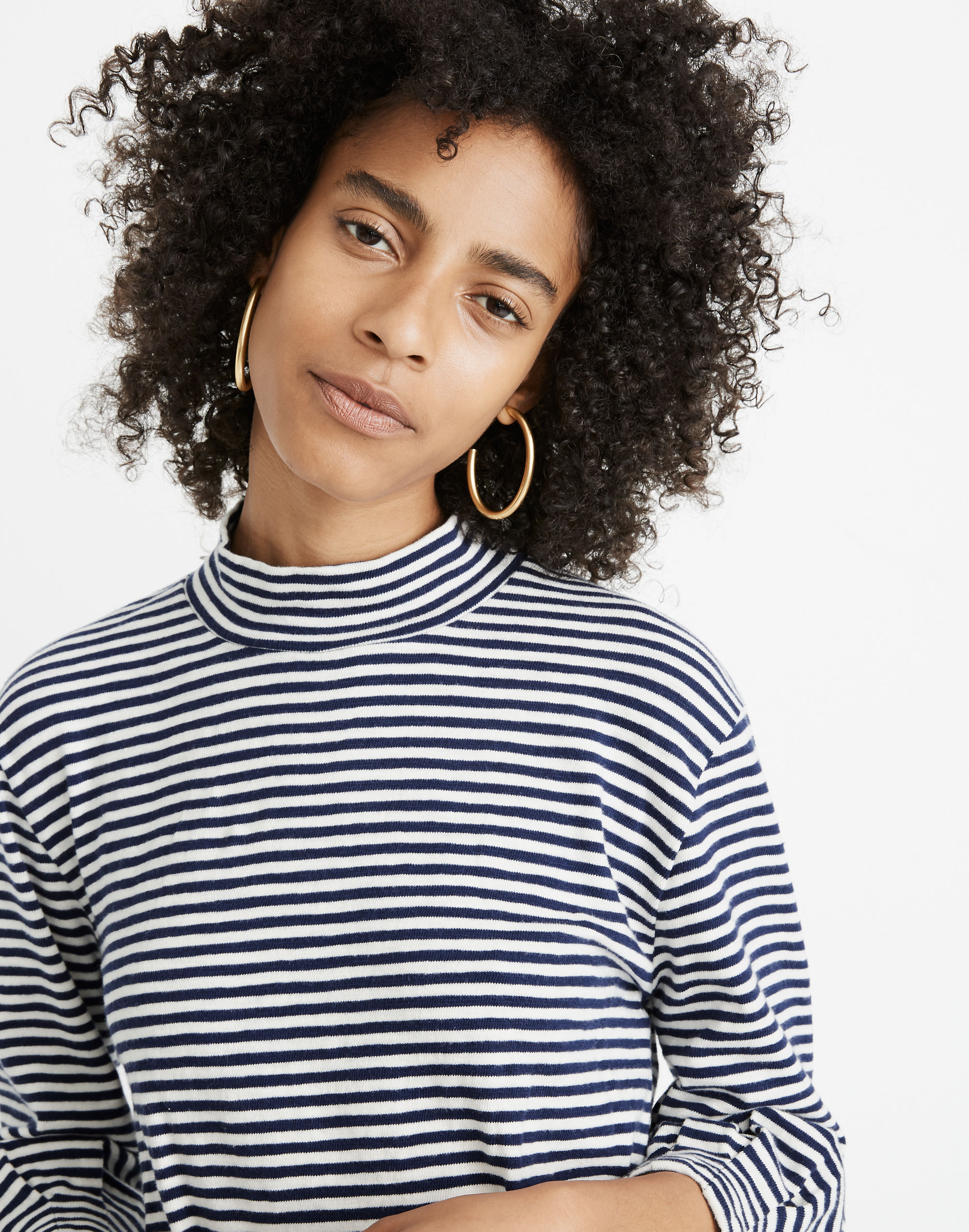 Mockneck Structured Top in Stripe