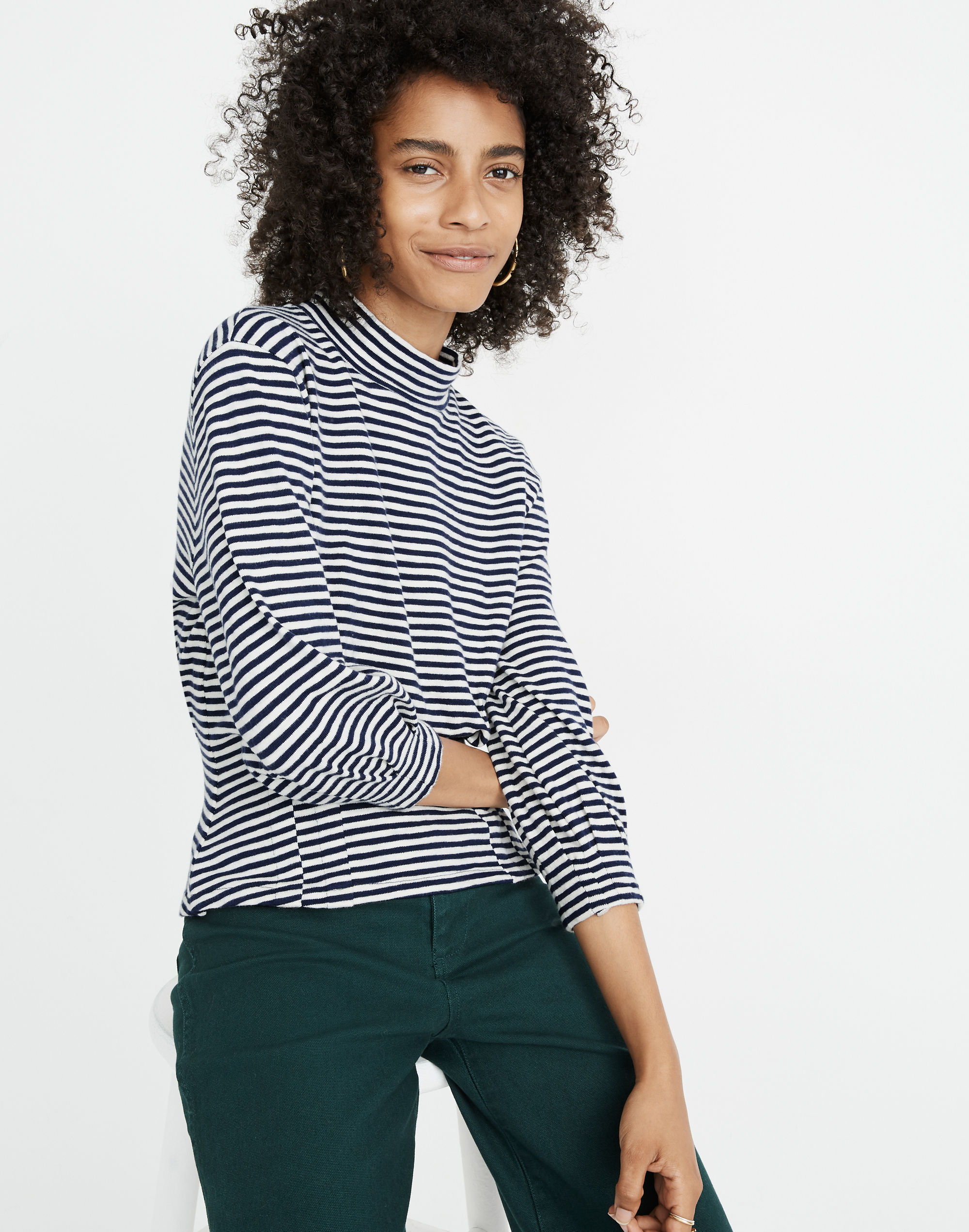 mockneck structured top in stripe
