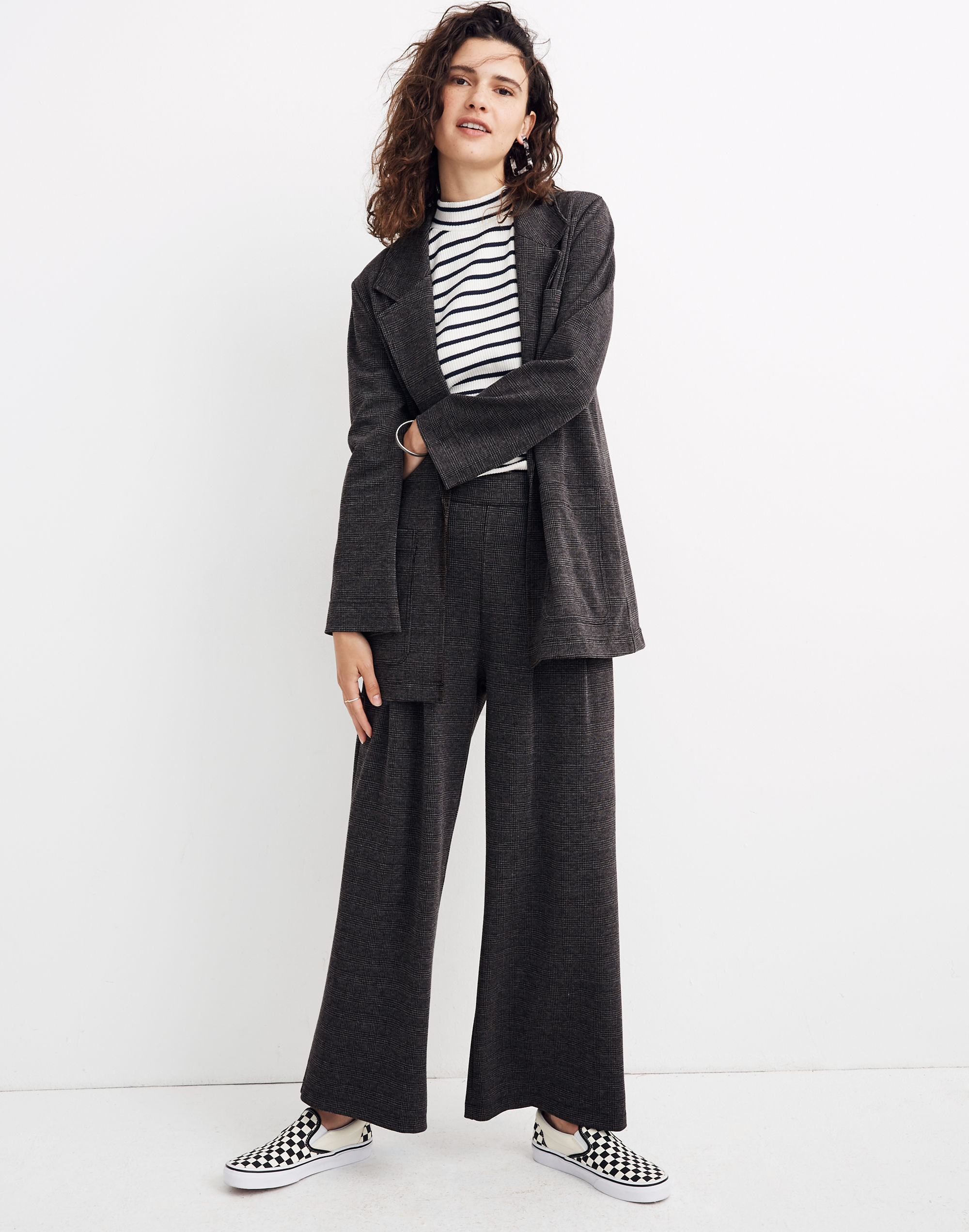 Oversized Knit Blazer in Glen Plaid