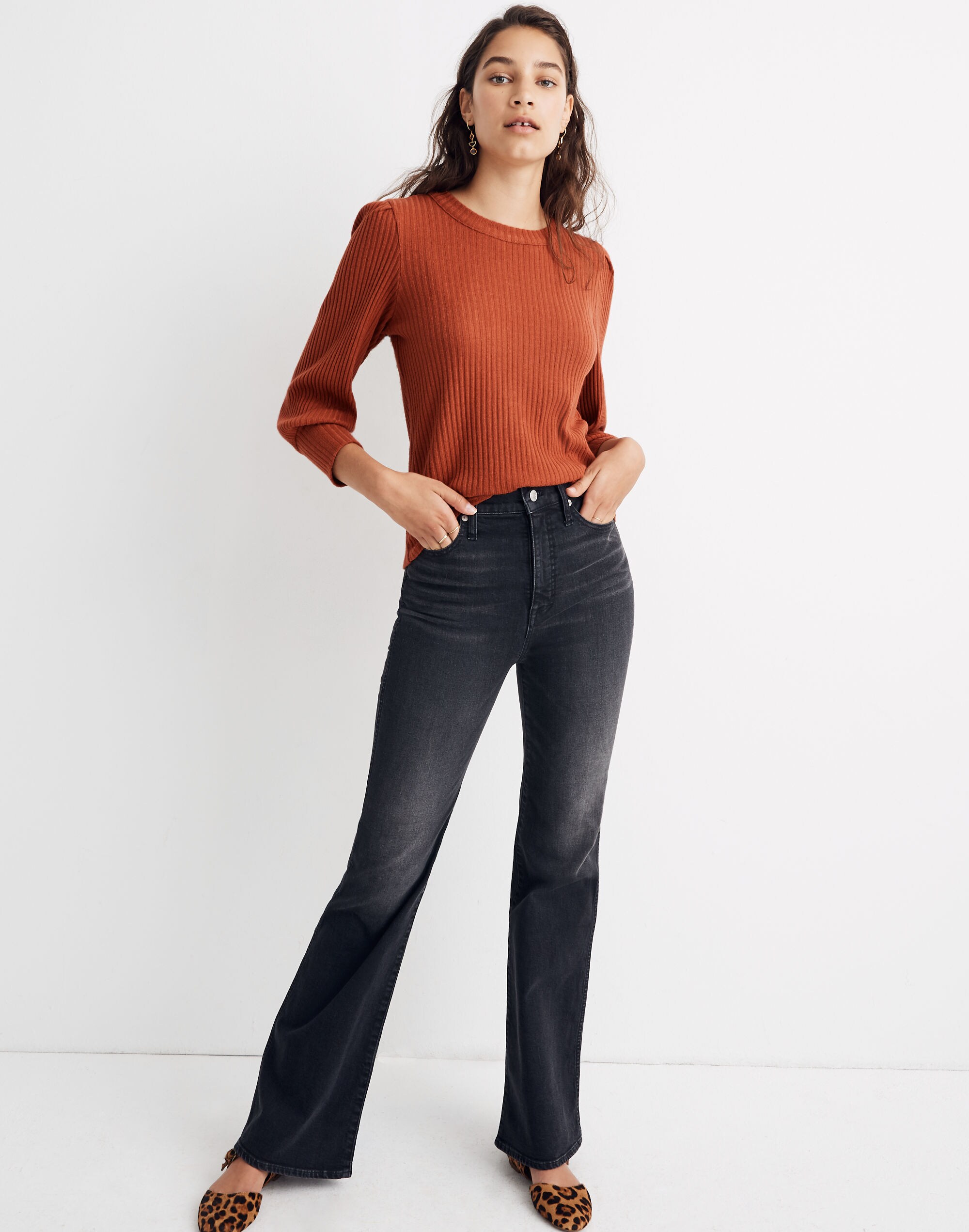 Brushed Rib Pleat-Sleeve Top