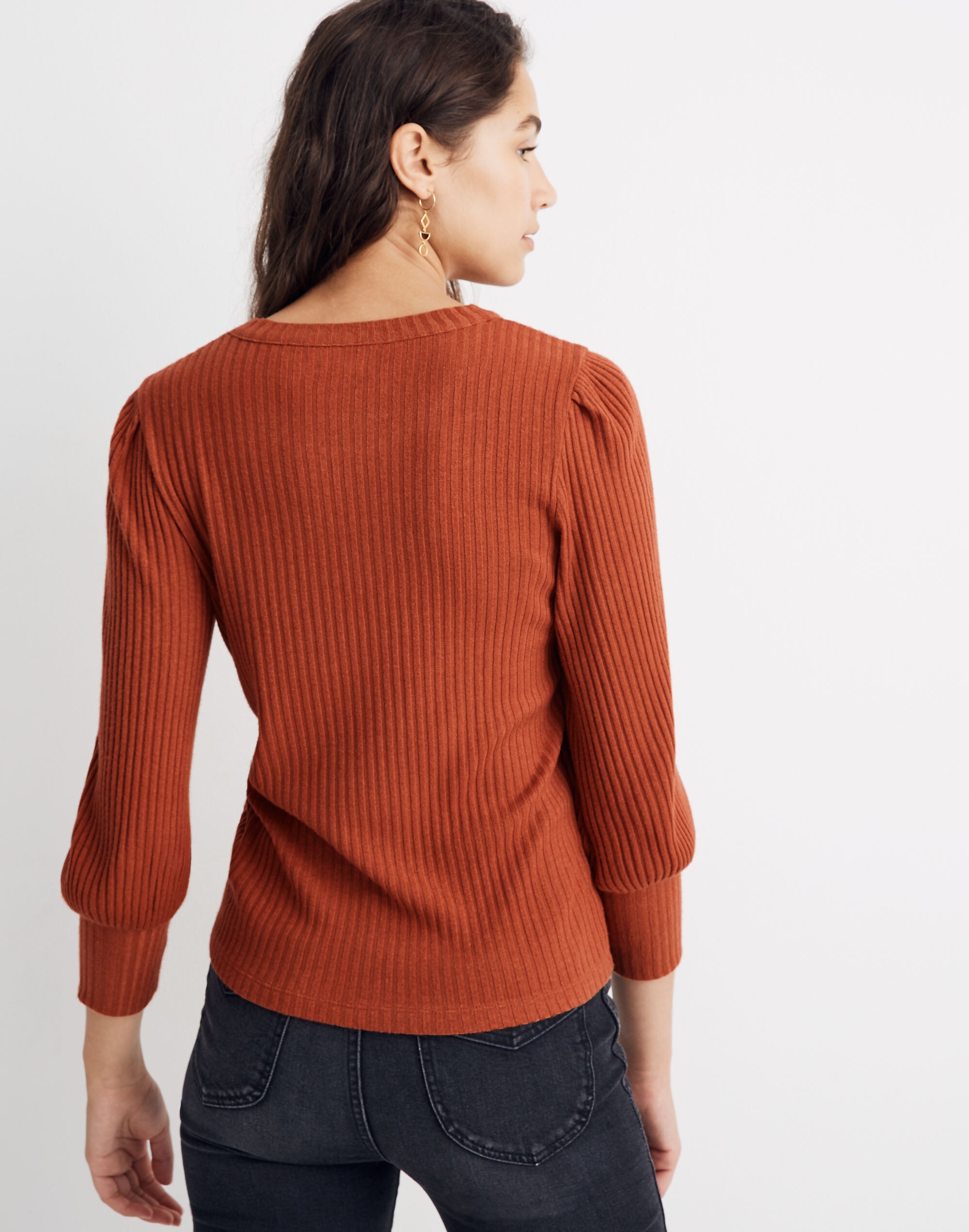 Brushed Rib Pleat-Sleeve Top