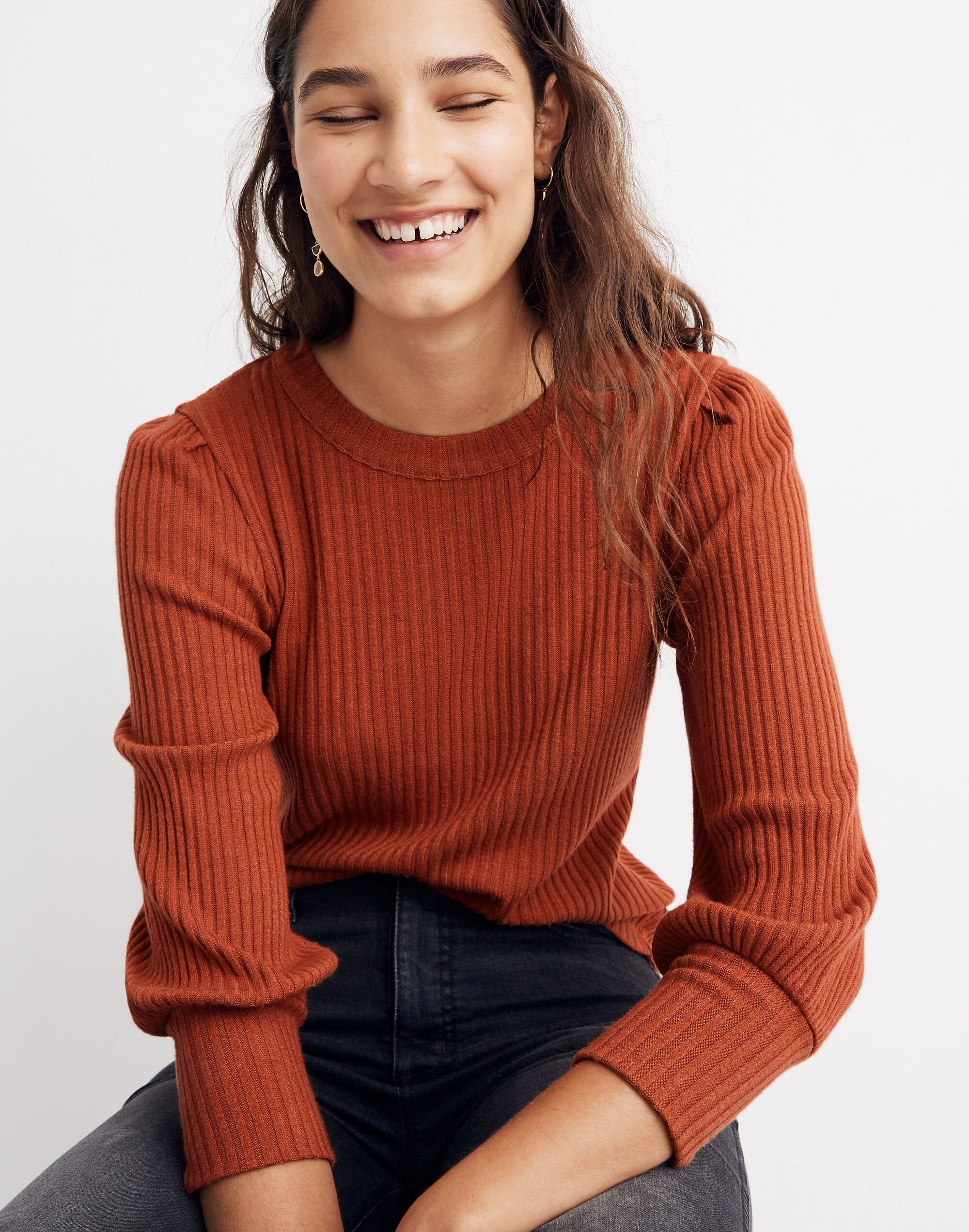 Brushed Rib Pleat-Sleeve Top