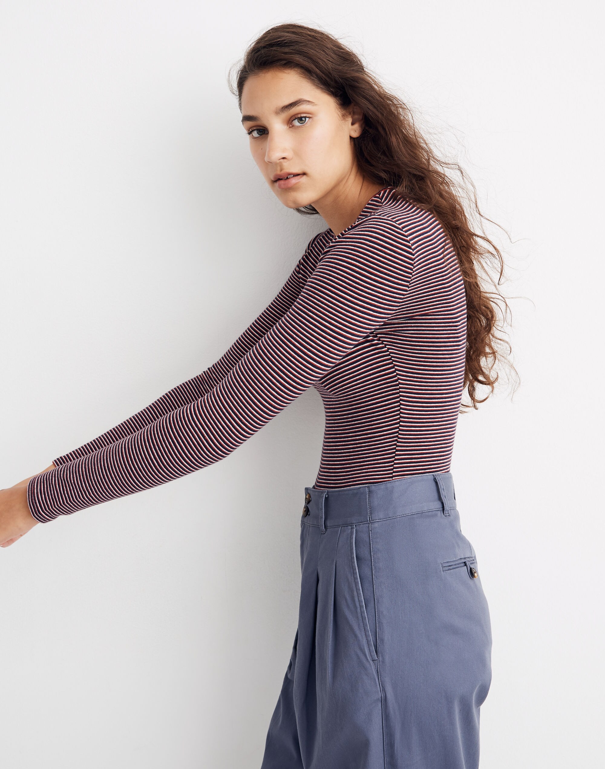 Crewneck Long-Sleeve Bodysuit in Stripe