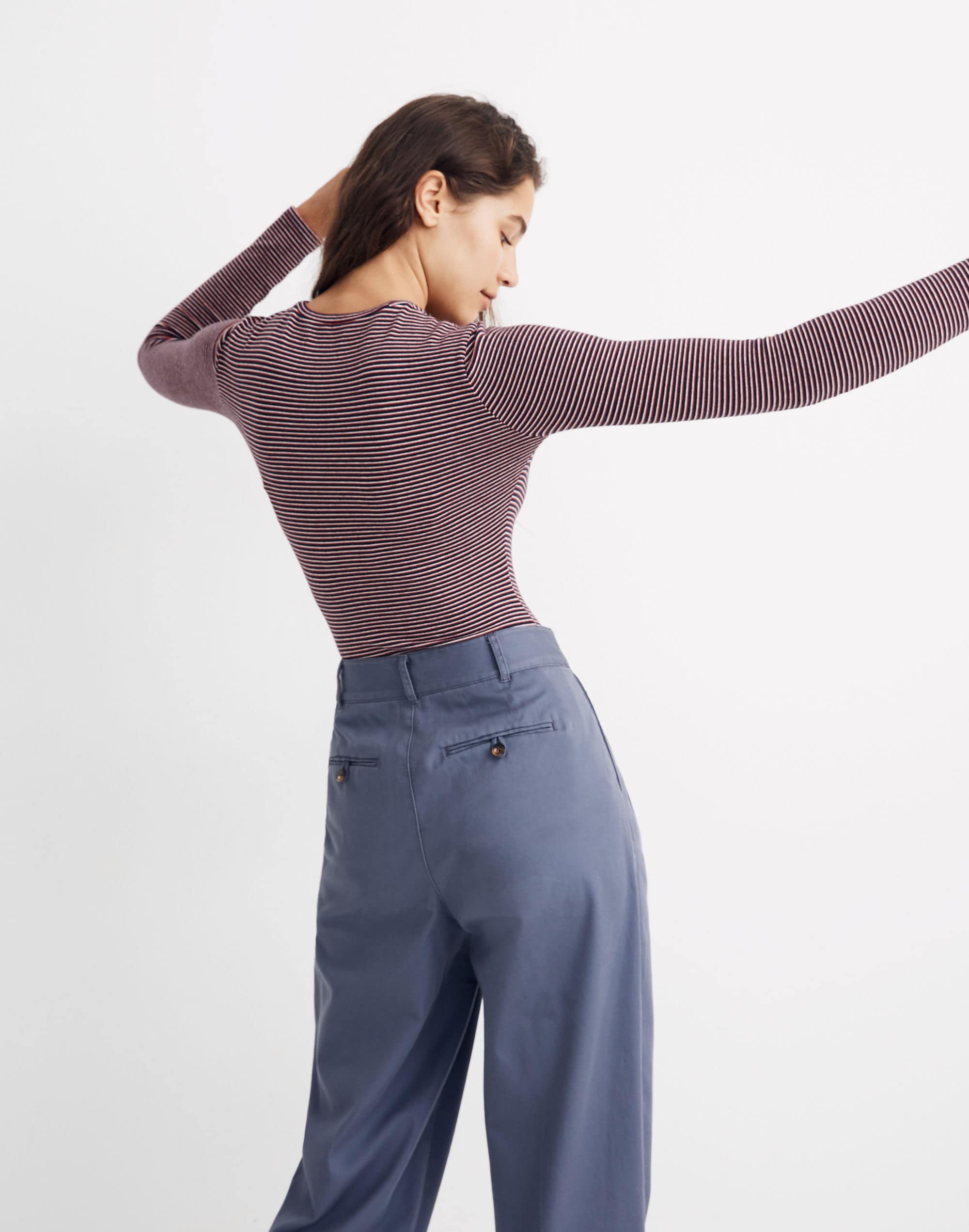 Crewneck Long-Sleeve Bodysuit in Stripe